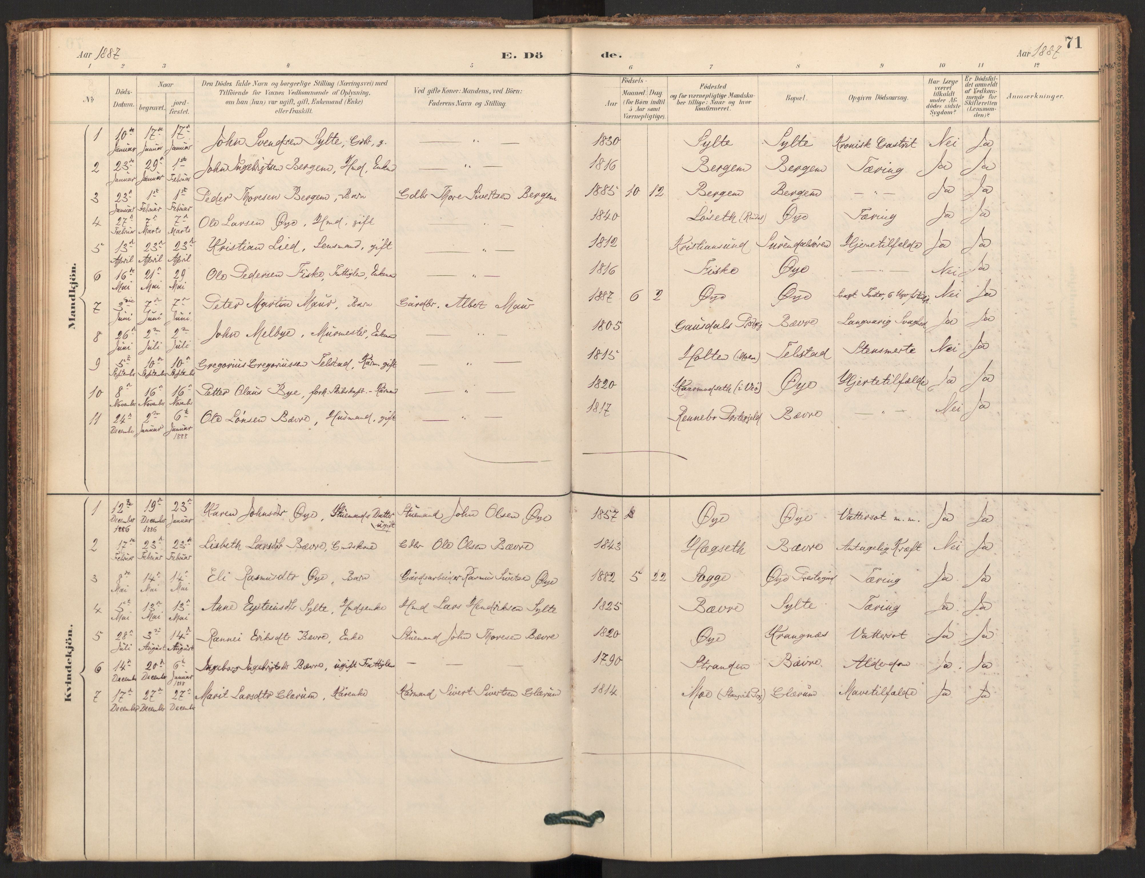 Ministerialprotokoller, klokkerbøker og fødselsregistre - Møre og Romsdal, AV/SAT-A-1454/595/L1047: Ministerialbok nr. 595A09, 1885-1900, s. 71