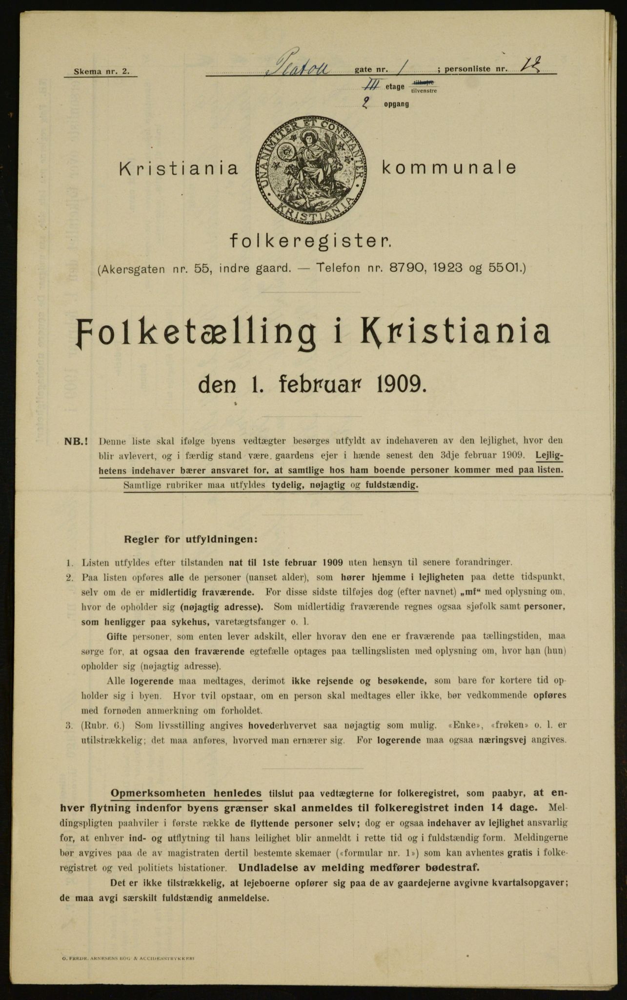 OBA, Kommunal folketelling 1.2.1909 for Kristiania kjøpstad, 1909, s. 72644
