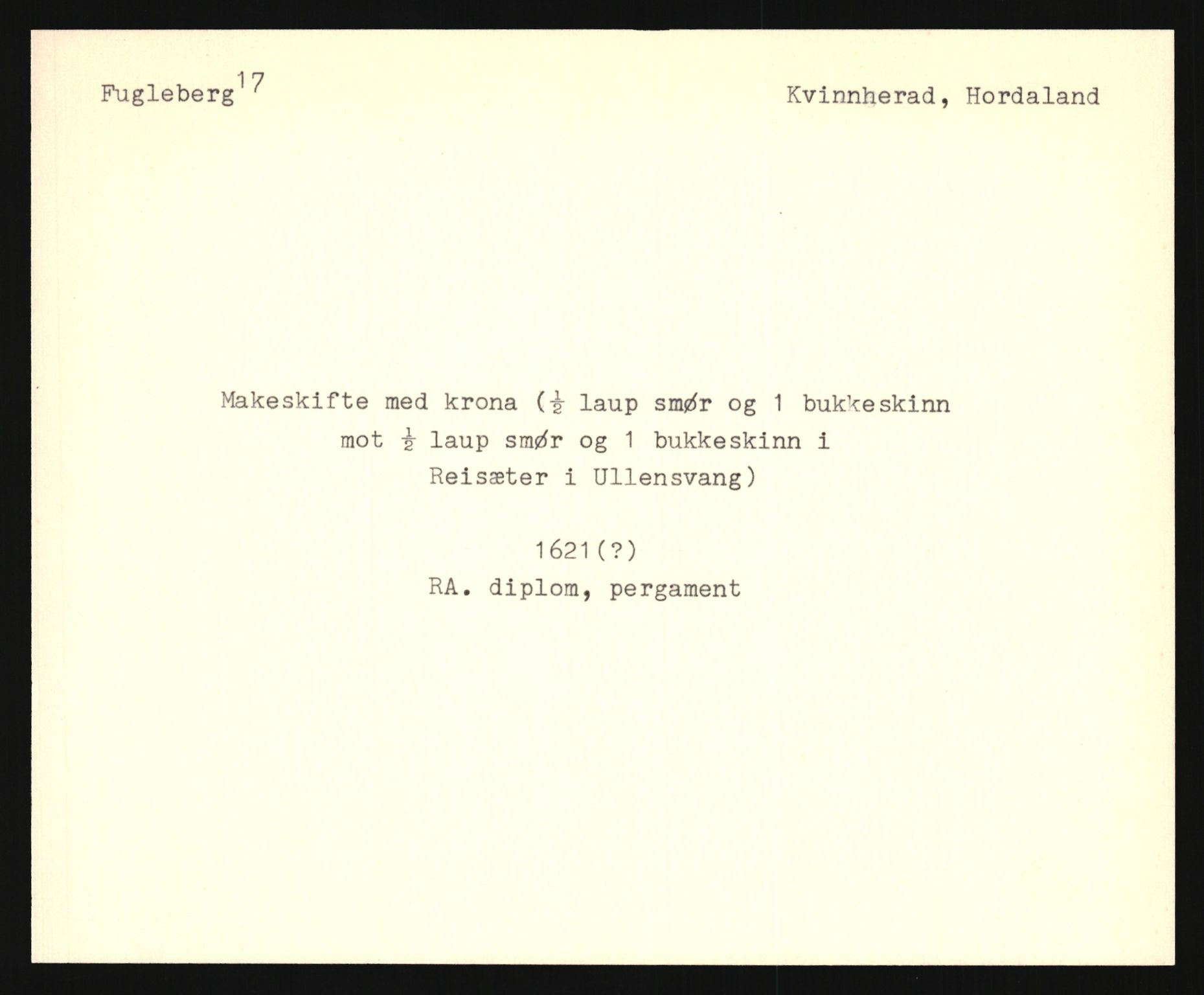 Riksarkivets diplomsamling, AV/RA-EA-5965/F35/F35e/L0028: Registreringssedler Hordaland 1, 1400-1700, s. 65