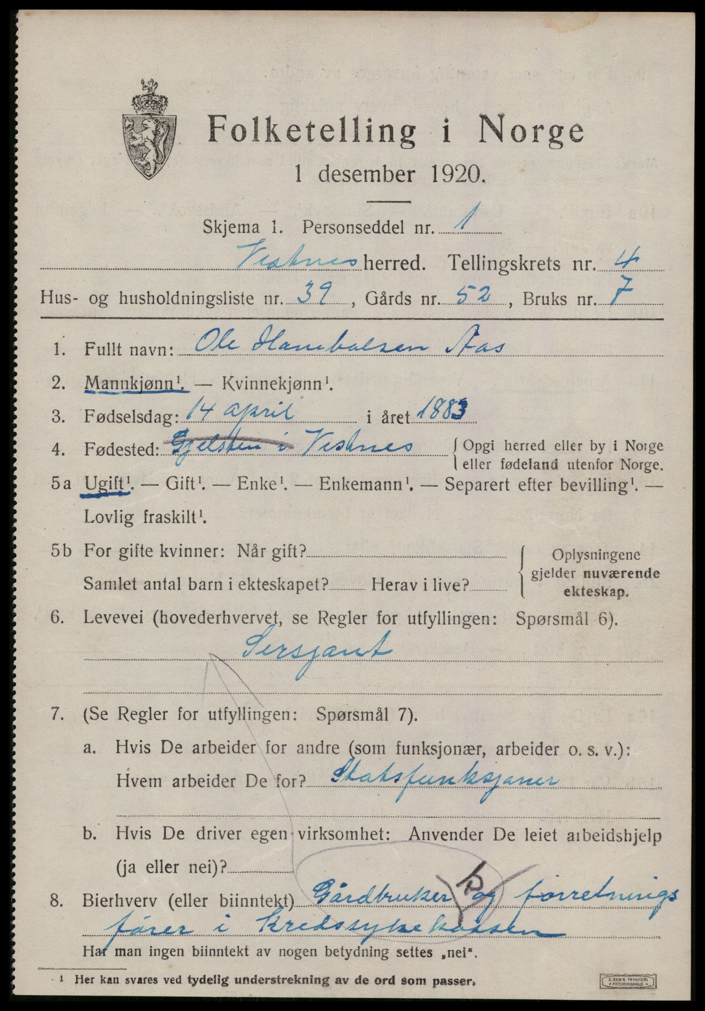 SAT, Folketelling 1920 for 1535 Vestnes herred, 1920, s. 3739