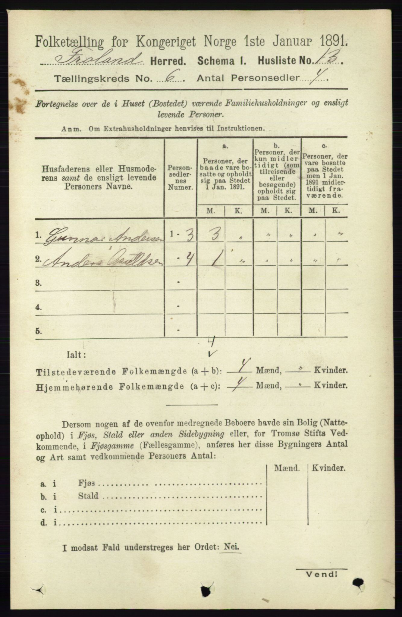 RA, Folketelling 1891 for 0919 Froland herred, 1891, s. 2144