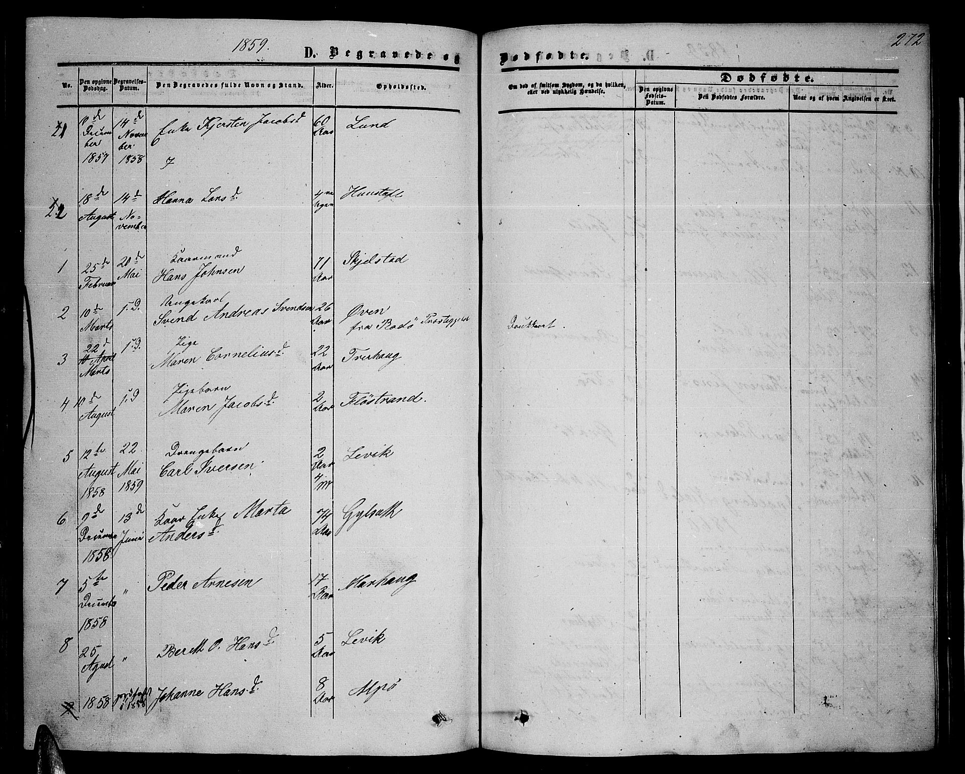 Ministerialprotokoller, klokkerbøker og fødselsregistre - Nordland, AV/SAT-A-1459/857/L0827: Klokkerbok nr. 857C02, 1852-1879, s. 272