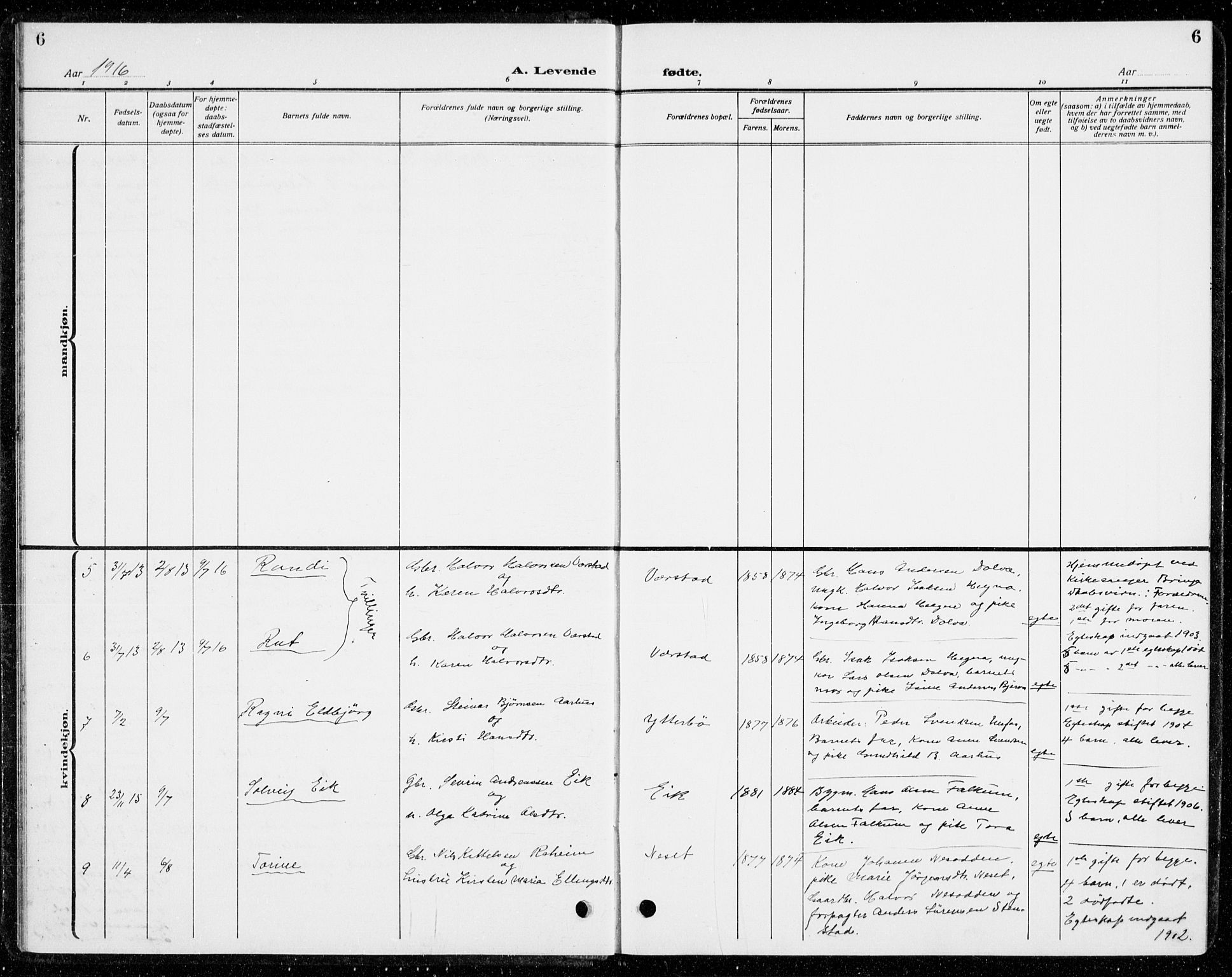 Holla kirkebøker, AV/SAKO-A-272/G/Gb/L0003: Klokkerbok nr. II 3, 1914-1941, s. 6