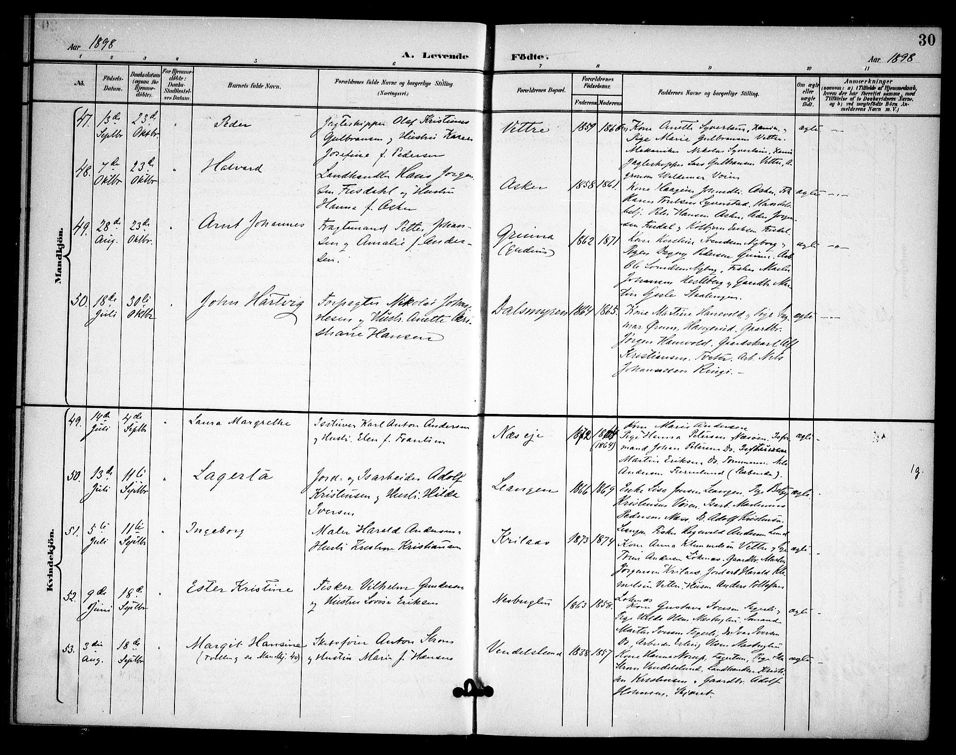 Asker prestekontor Kirkebøker, AV/SAO-A-10256a/F/Fa/L0015: Ministerialbok nr. I 15, 1896-1915, s. 30