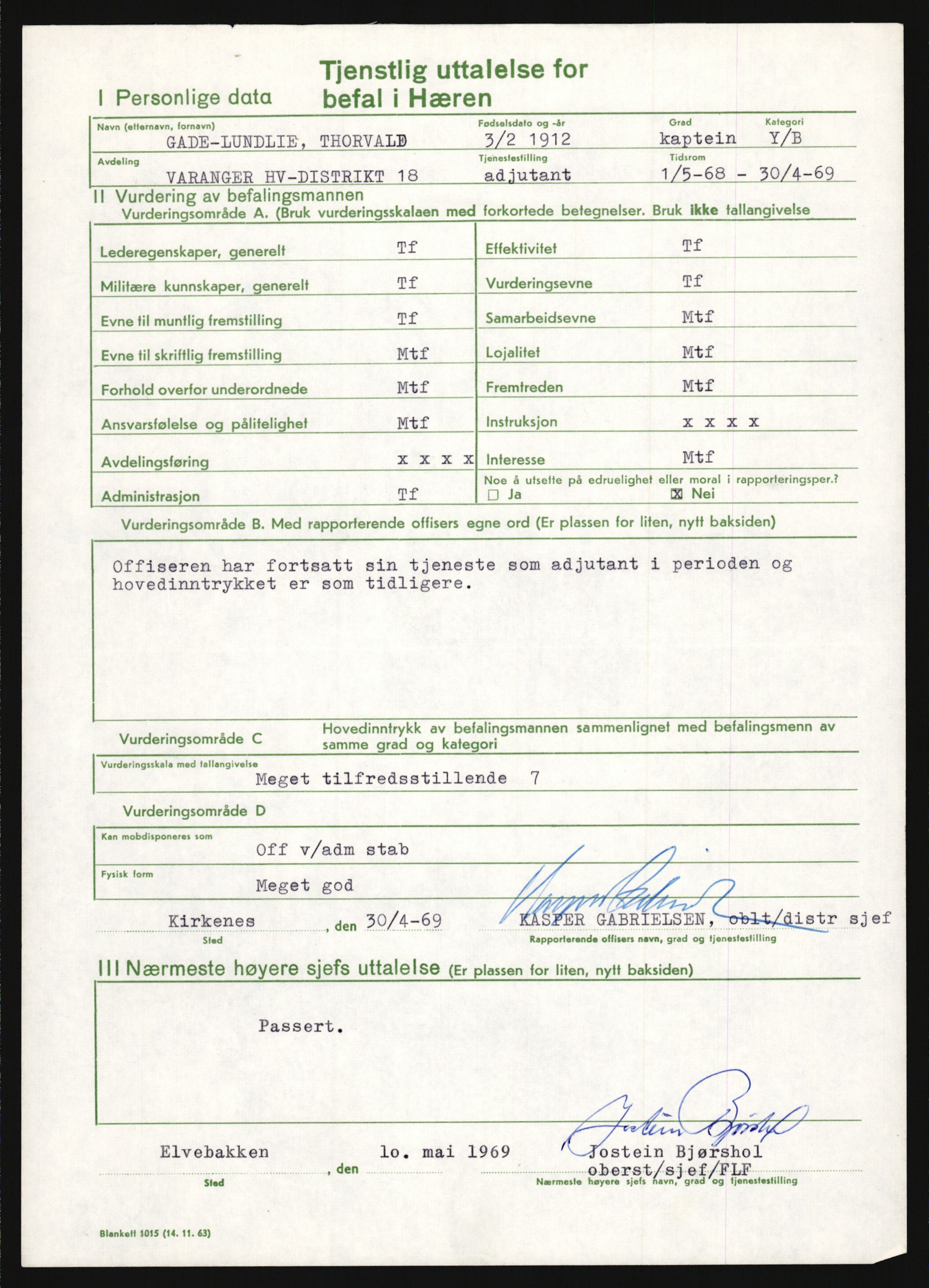 Forsvaret, Varanger bataljon, AV/RA-RAFA-2258/1/D/L0455: Rulleblad og tjenesteuttalelser for befal født 1894-1896, 1901-1909 og 1911-1915, 1894-1915, s. 132