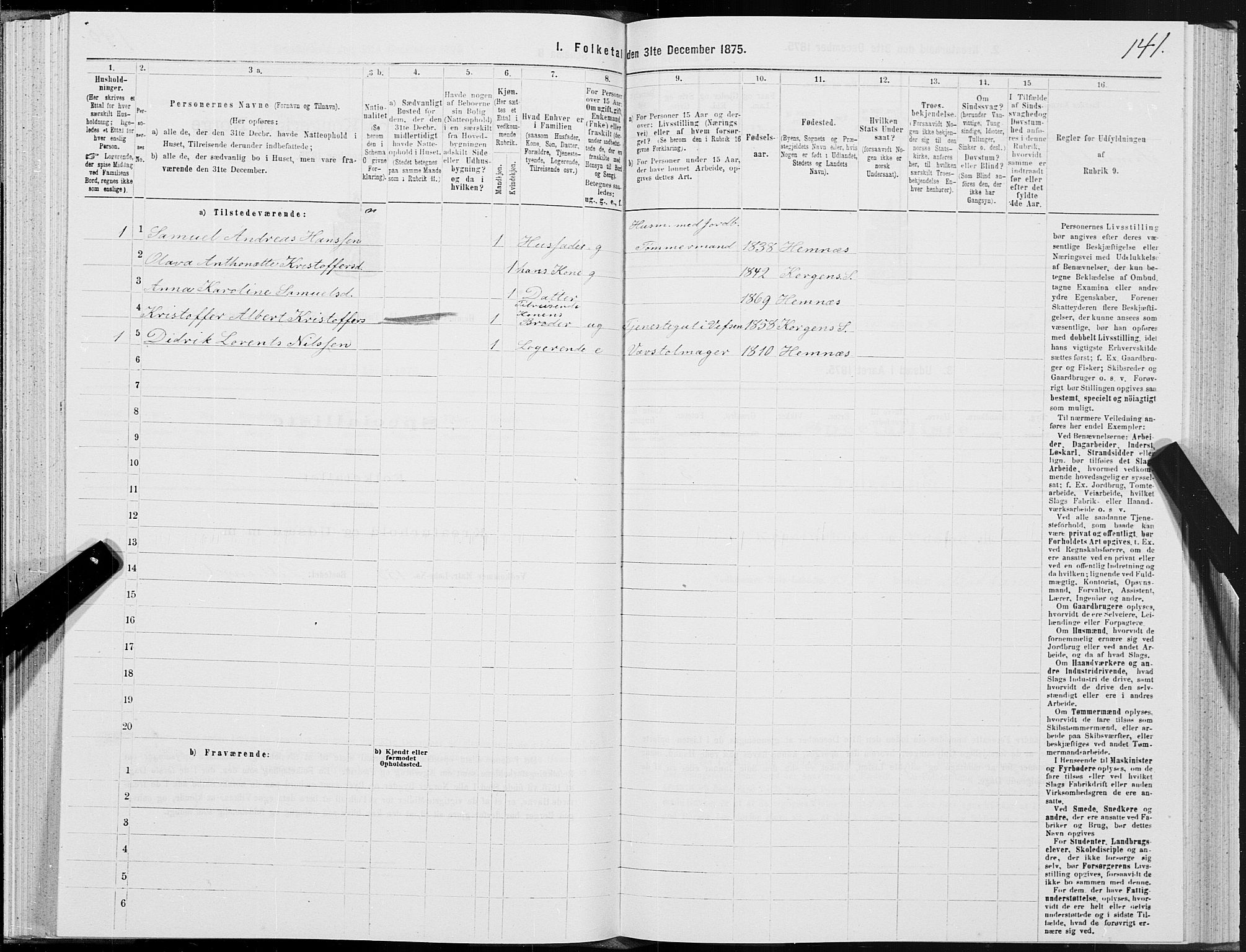 SAT, Folketelling 1875 for 1832P Hemnes prestegjeld, 1875, s. 1141