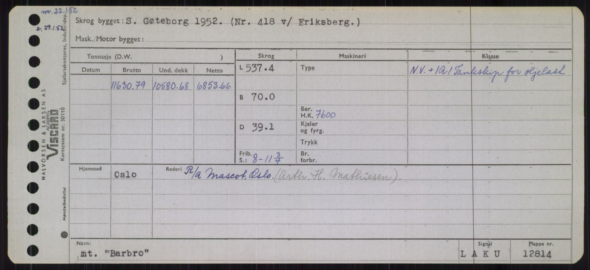 Sjøfartsdirektoratet med forløpere, Skipsmålingen, RA/S-1627/H/Hb/L0001: Fartøy, A-D, s. 149