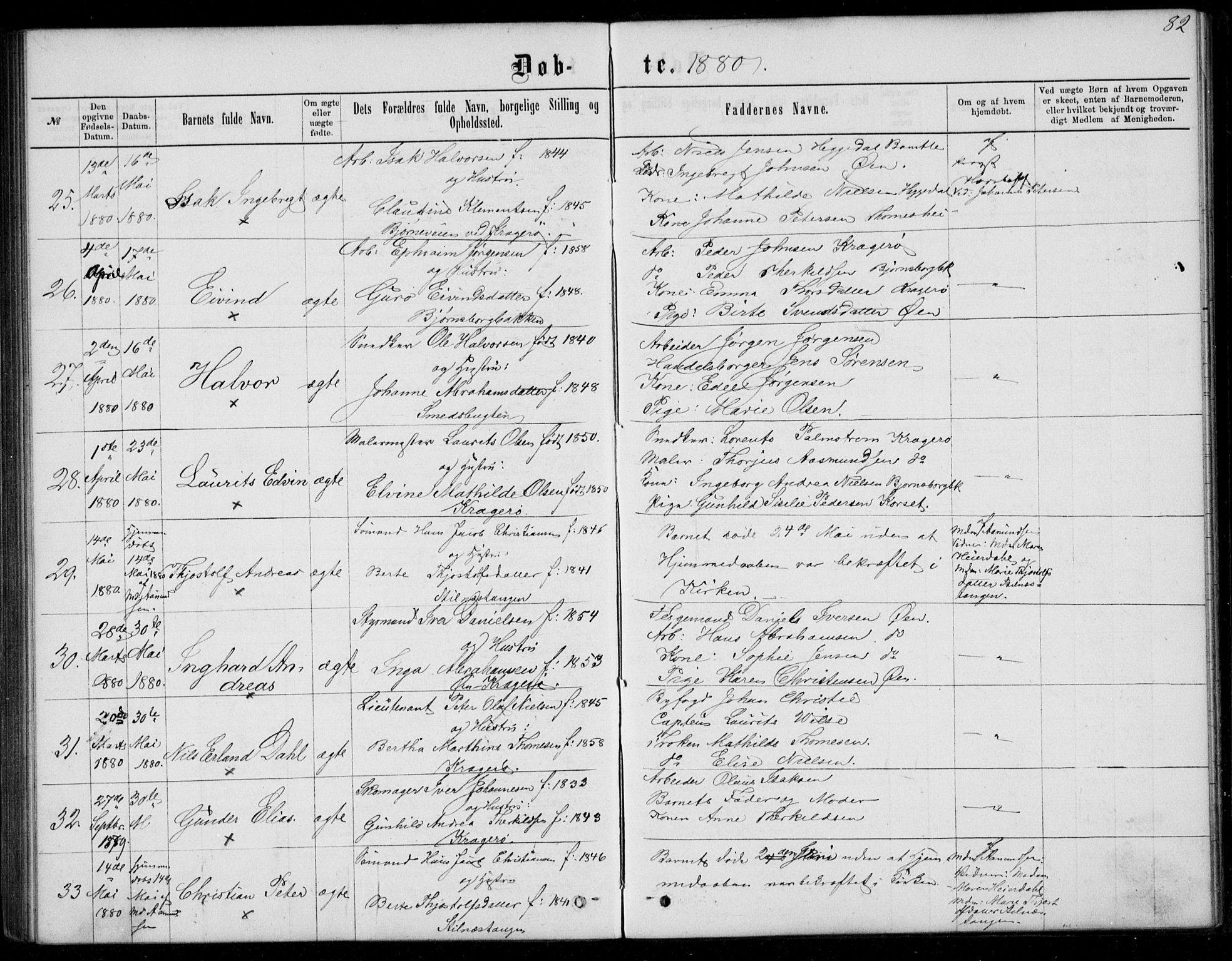 Kragerø kirkebøker, AV/SAKO-A-278/G/Ga/L0006: Klokkerbok nr. 6, 1876-1881, s. 82