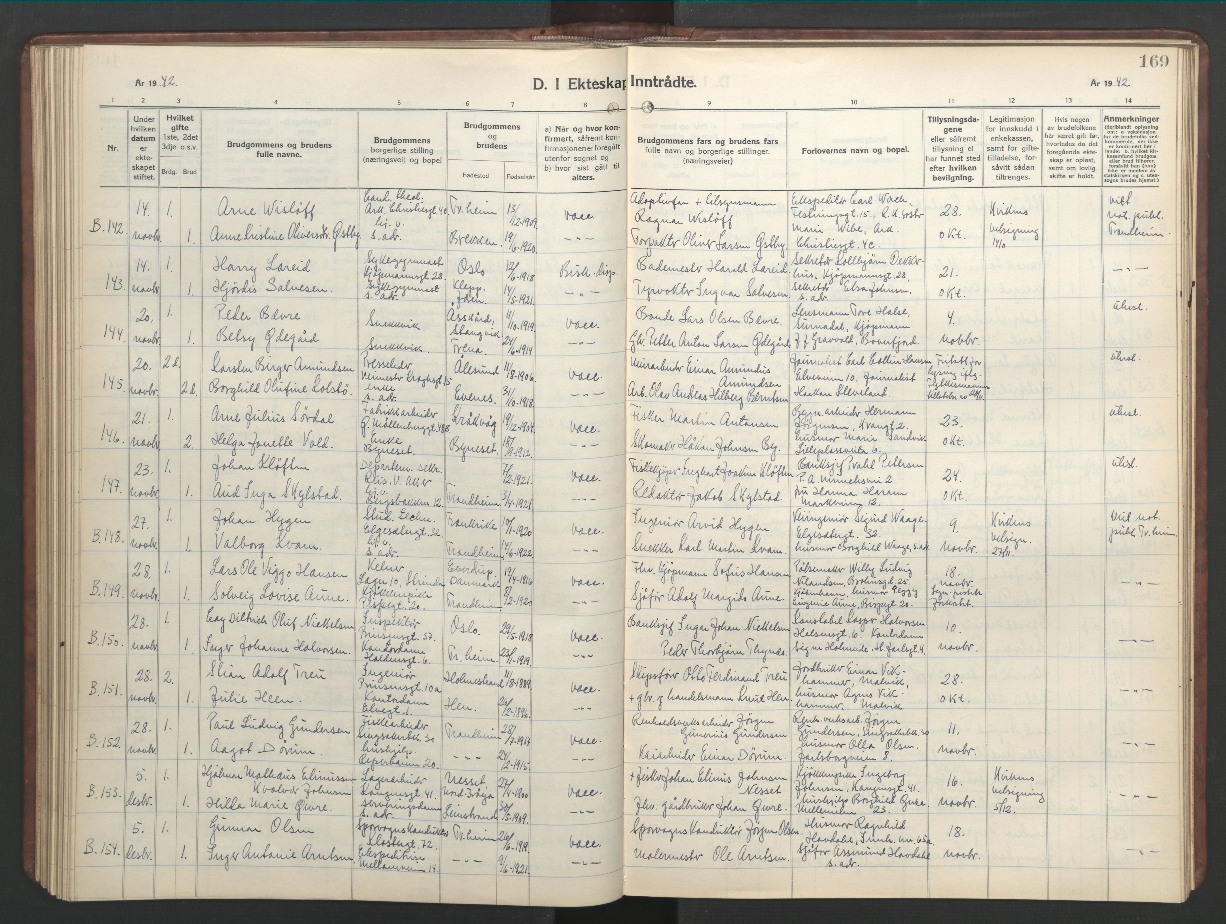 Ministerialprotokoller, klokkerbøker og fødselsregistre - Sør-Trøndelag, AV/SAT-A-1456/601/L0101: Klokkerbok nr. 601C19, 1935-1946, s. 169