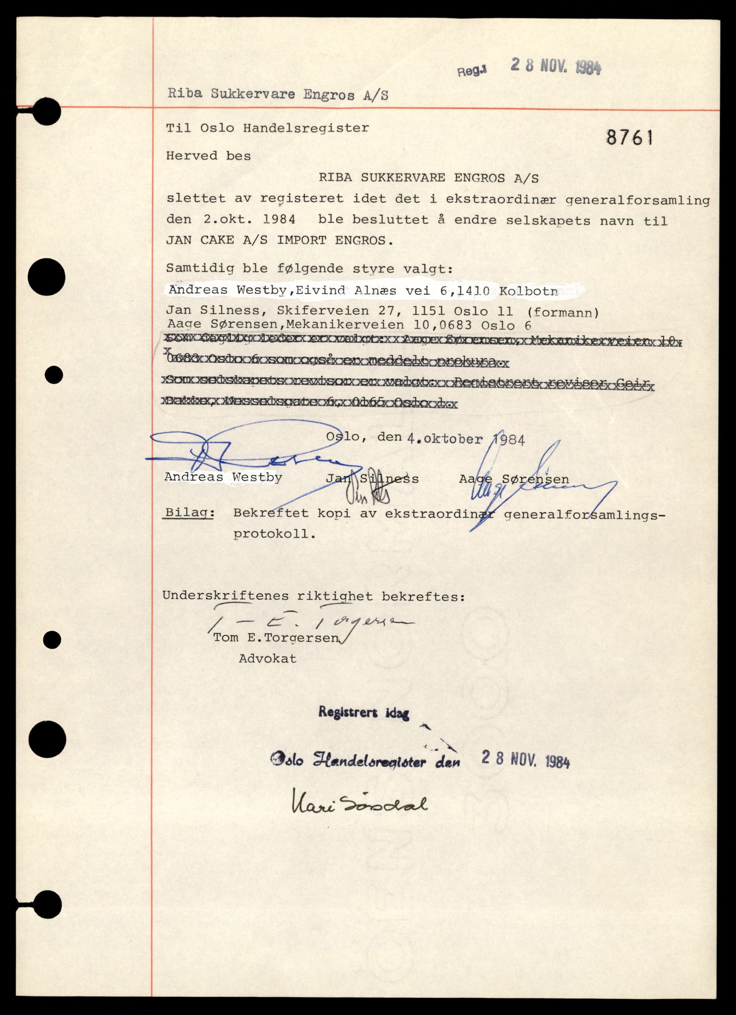 Oslo byfogd, Handelsregisteret, AV/SAT-A-10867/G/Gb/Gbb/L0069: Registreringsmeldinger, Ri-Sk, 1984, s. 3