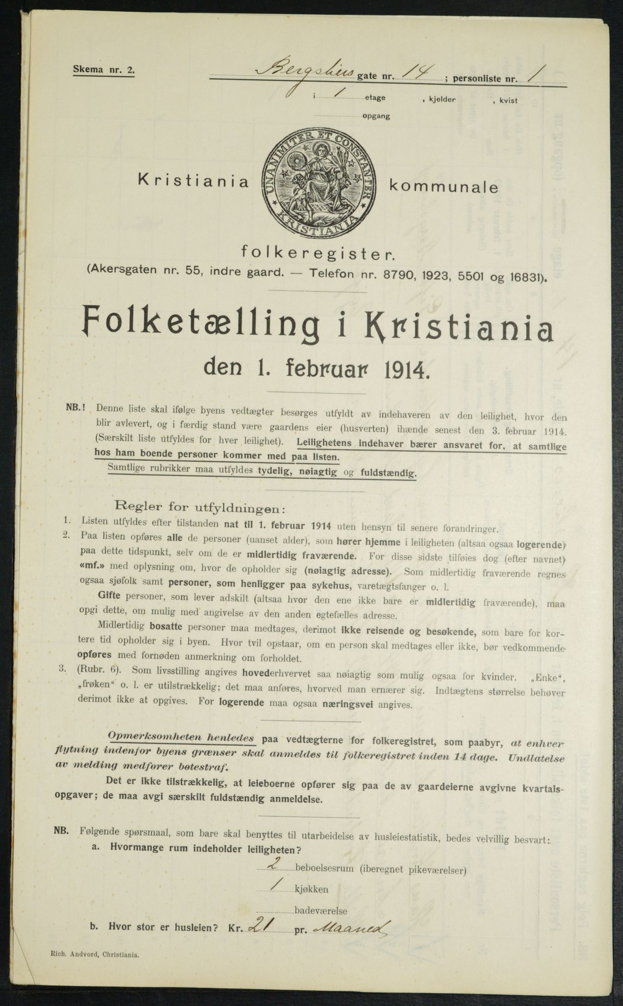 OBA, Kommunal folketelling 1.2.1914 for Kristiania, 1914, s. 4319