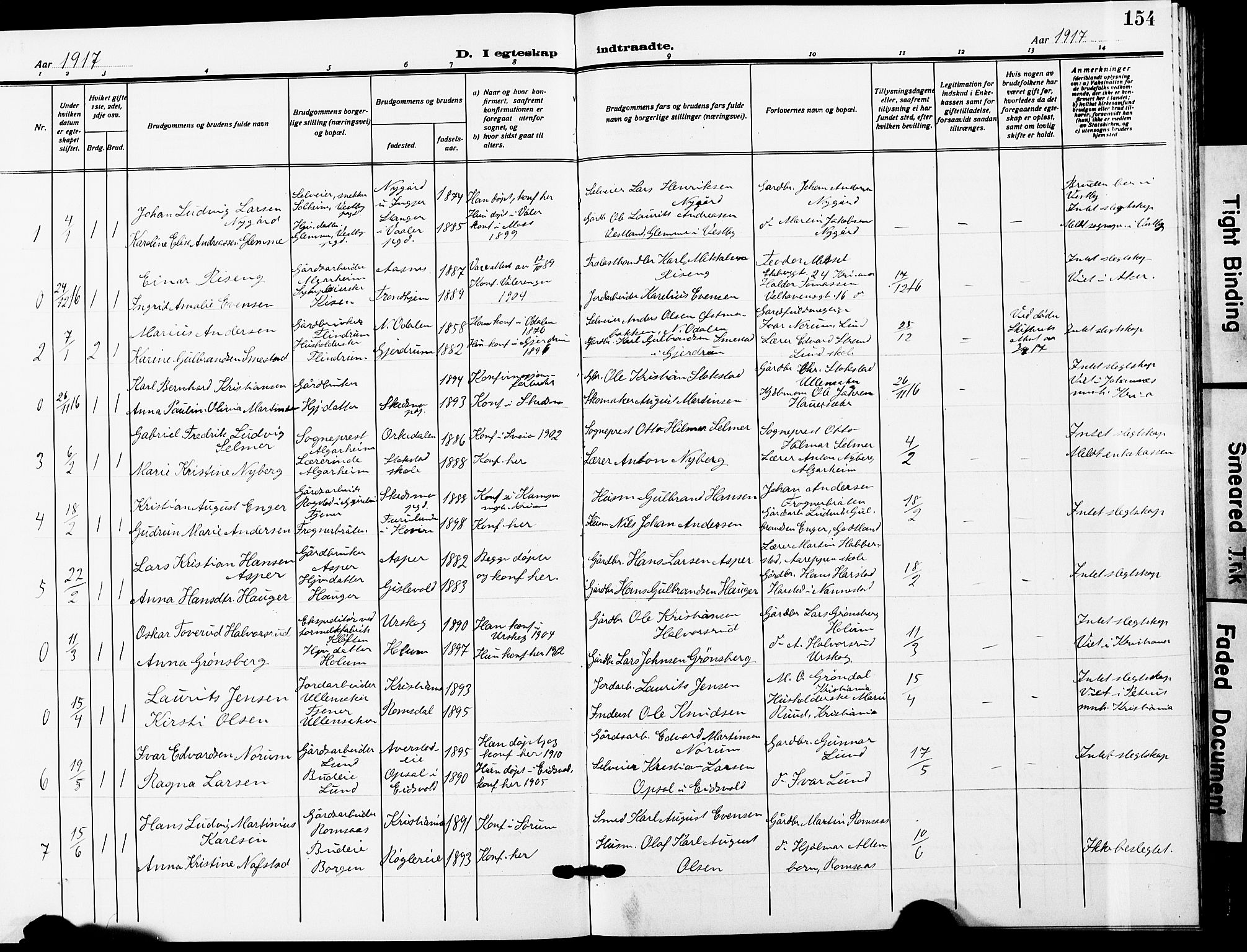 Ullensaker prestekontor Kirkebøker, AV/SAO-A-10236a/G/Ga/L0003: Klokkerbok nr. I 3, 1914-1929, s. 154