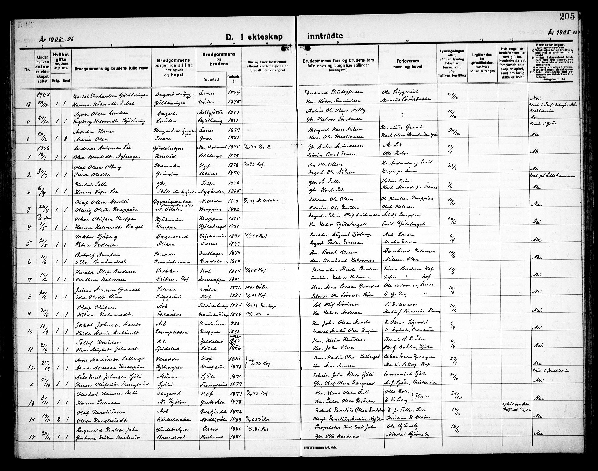 Åsnes prestekontor, SAH/PREST-042/H/Ha/Haa/L0000C: Ministerialbok nr. 0A, 1890-1929, s. 205