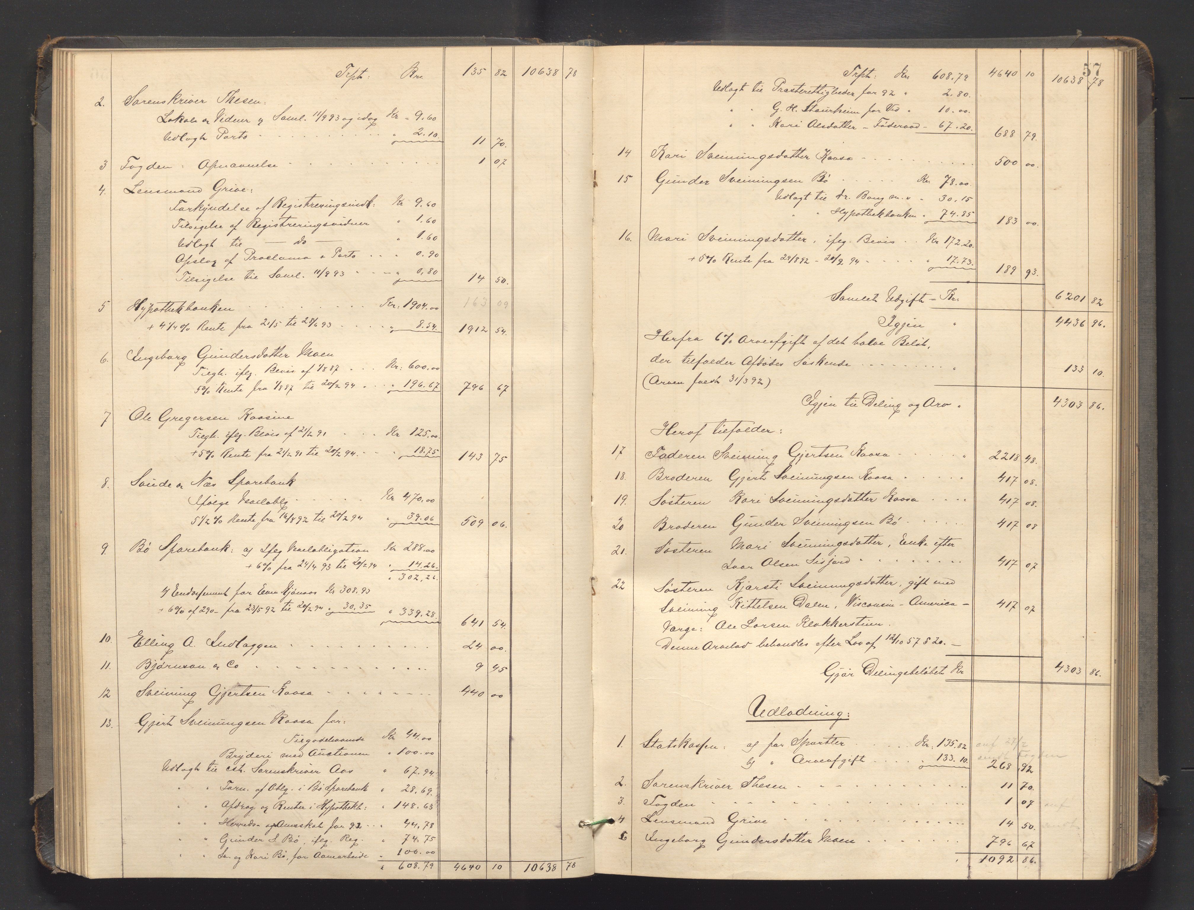Nedre Telemark sorenskriveri, AV/SAKO-A-135/H/Hb/Hbe/L0004: Skifteutlodningsprotokoll, 1892-1898, s. 56b-57a