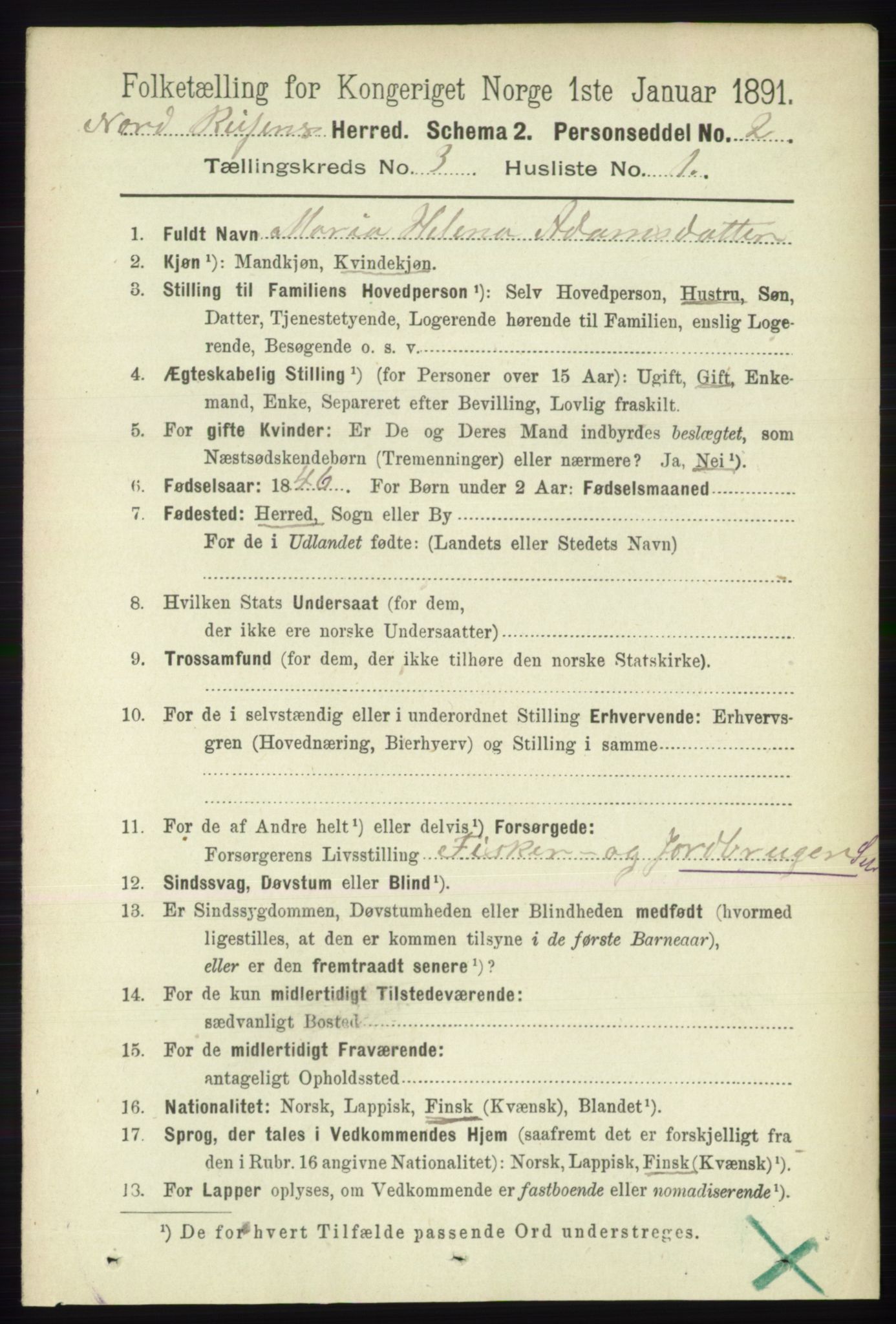 RA, Folketelling 1891 for 1942 Nordreisa herred, 1891, s. 1326