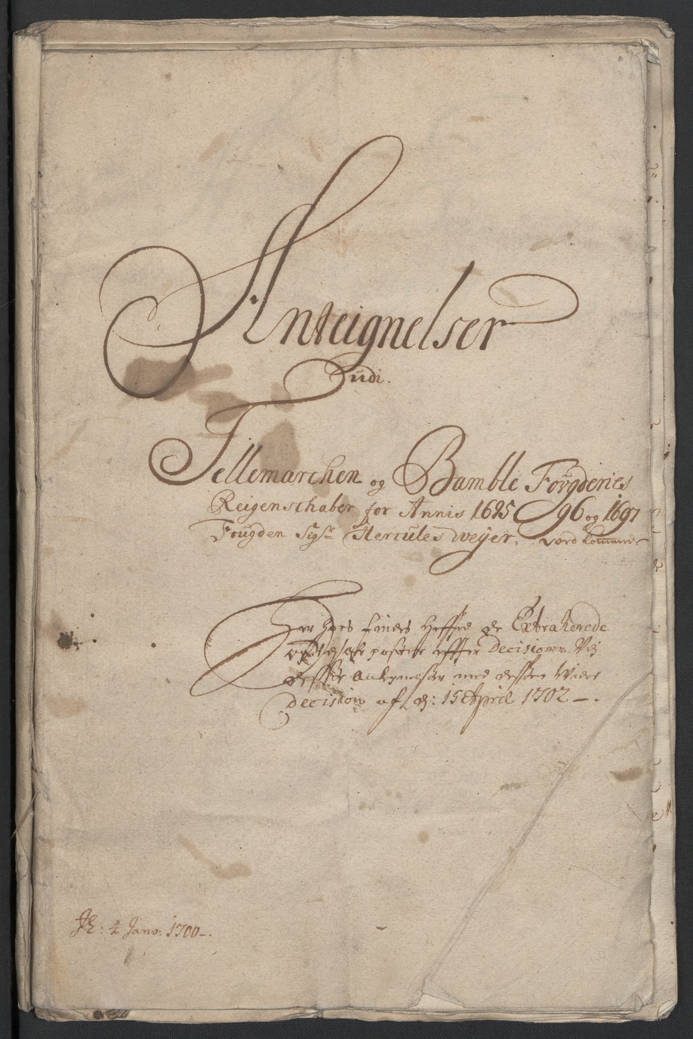 Rentekammeret inntil 1814, Reviderte regnskaper, Fogderegnskap, RA/EA-4092/R36/L2097: Fogderegnskap Øvre og Nedre Telemark og Bamble, 1697, s. 305