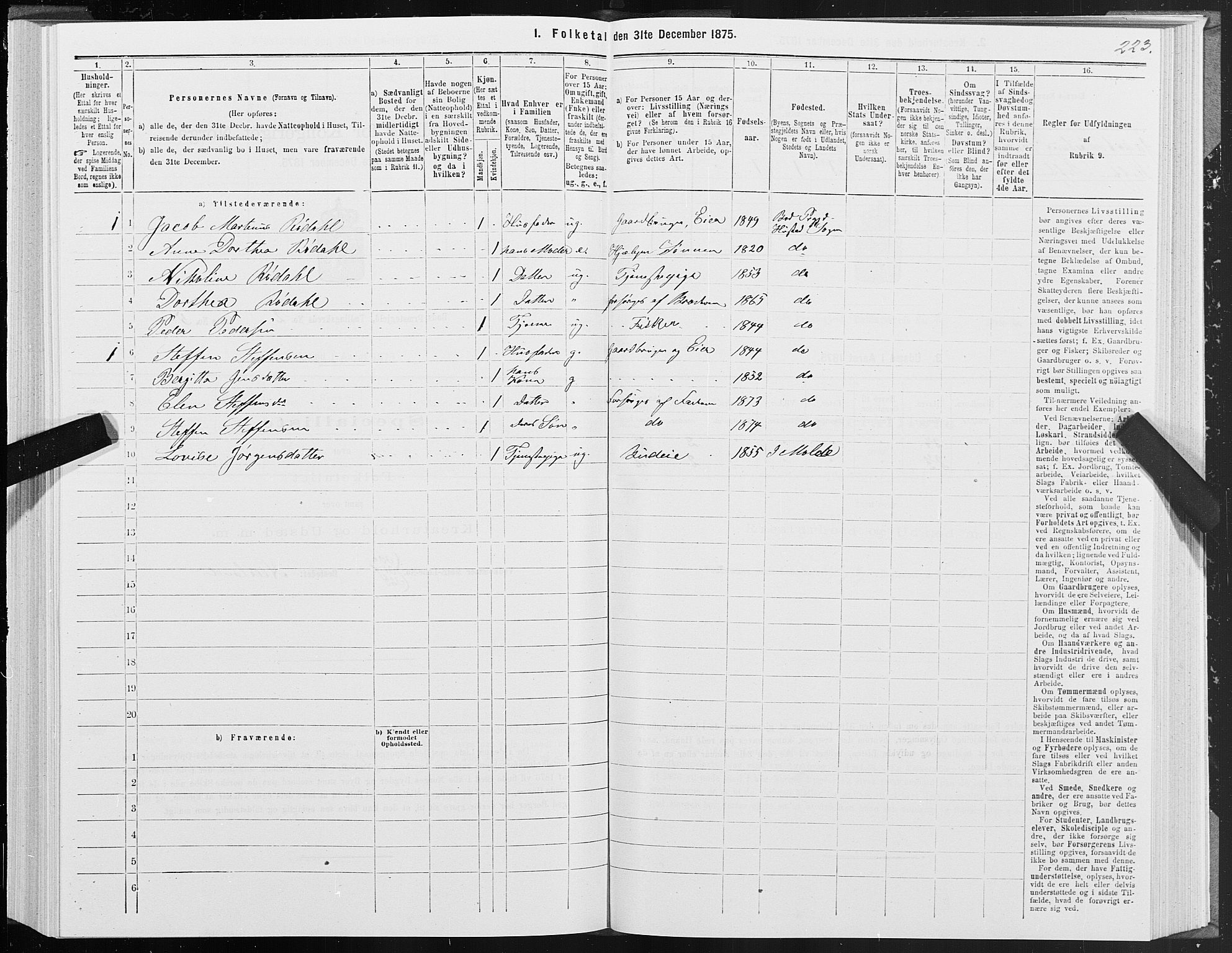 SAT, Folketelling 1875 for 1549P Bud prestegjeld, 1875, s. 1223