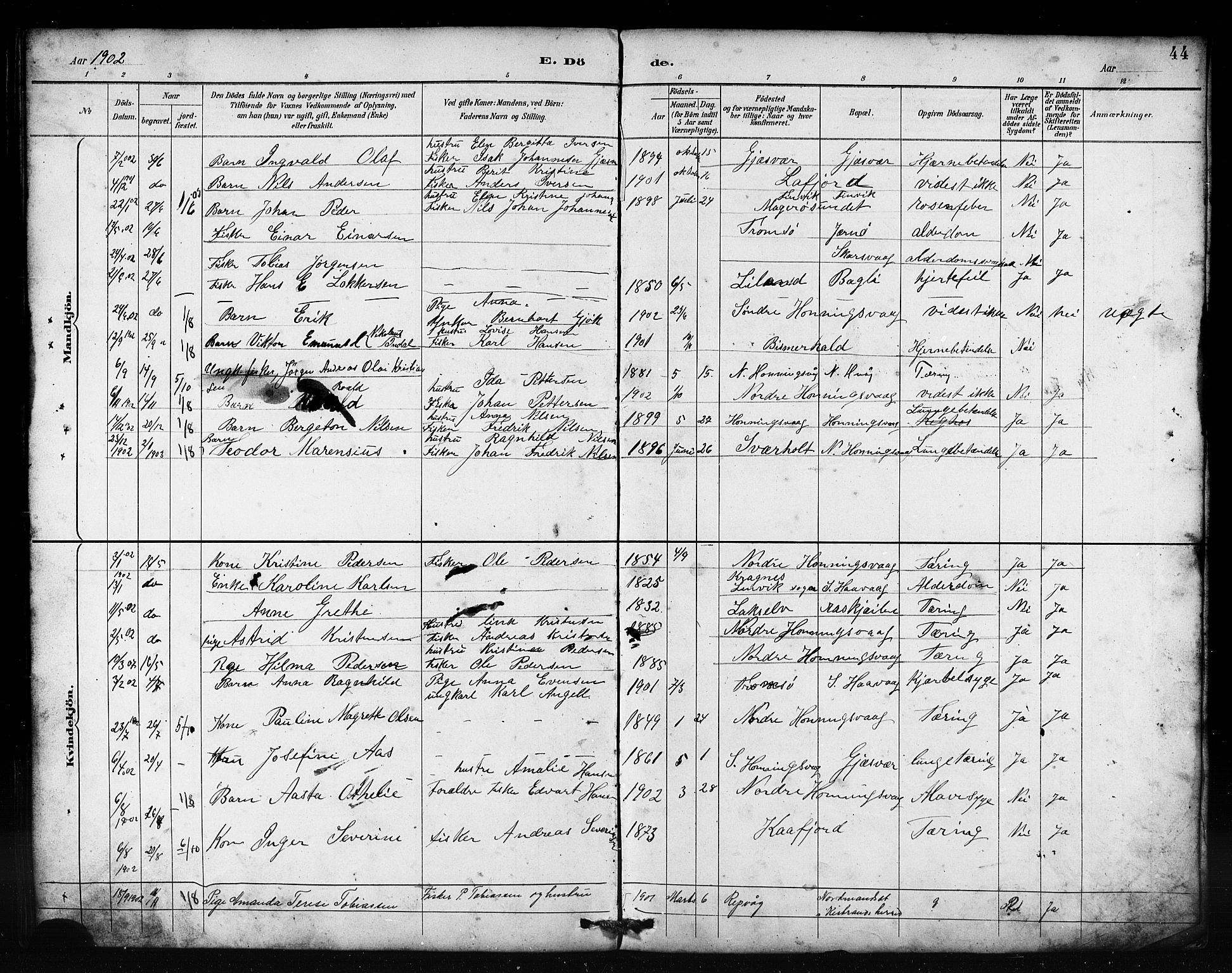 Kjelvik/Nordkapp sokneprestkontor, AV/SATØ-S-1350/J/Ja/L0027: Annen kirkebok nr. 27, 1887-1918, s. 44