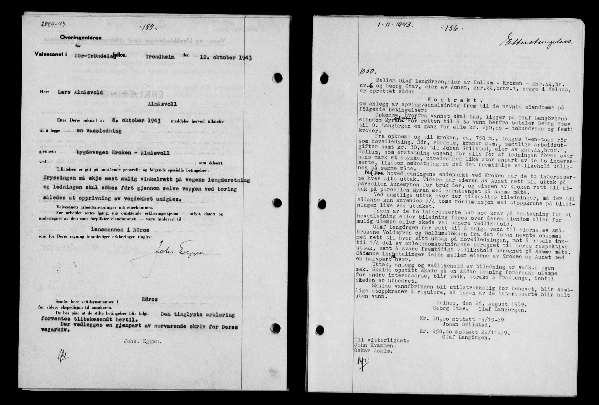 Gauldal sorenskriveri, SAT/A-0014/1/2/2C/L0057: Pantebok nr. 62, 1943-1944, Dagboknr: 1050/1943