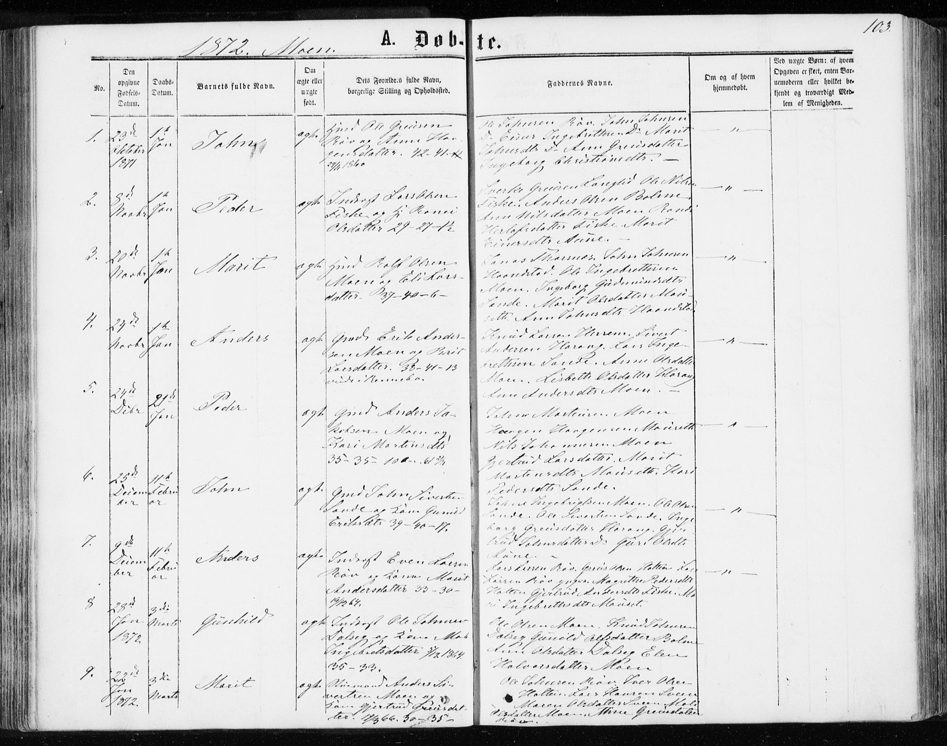 Ministerialprotokoller, klokkerbøker og fødselsregistre - Møre og Romsdal, SAT/A-1454/595/L1045: Ministerialbok nr. 595A07, 1863-1873, s. 103