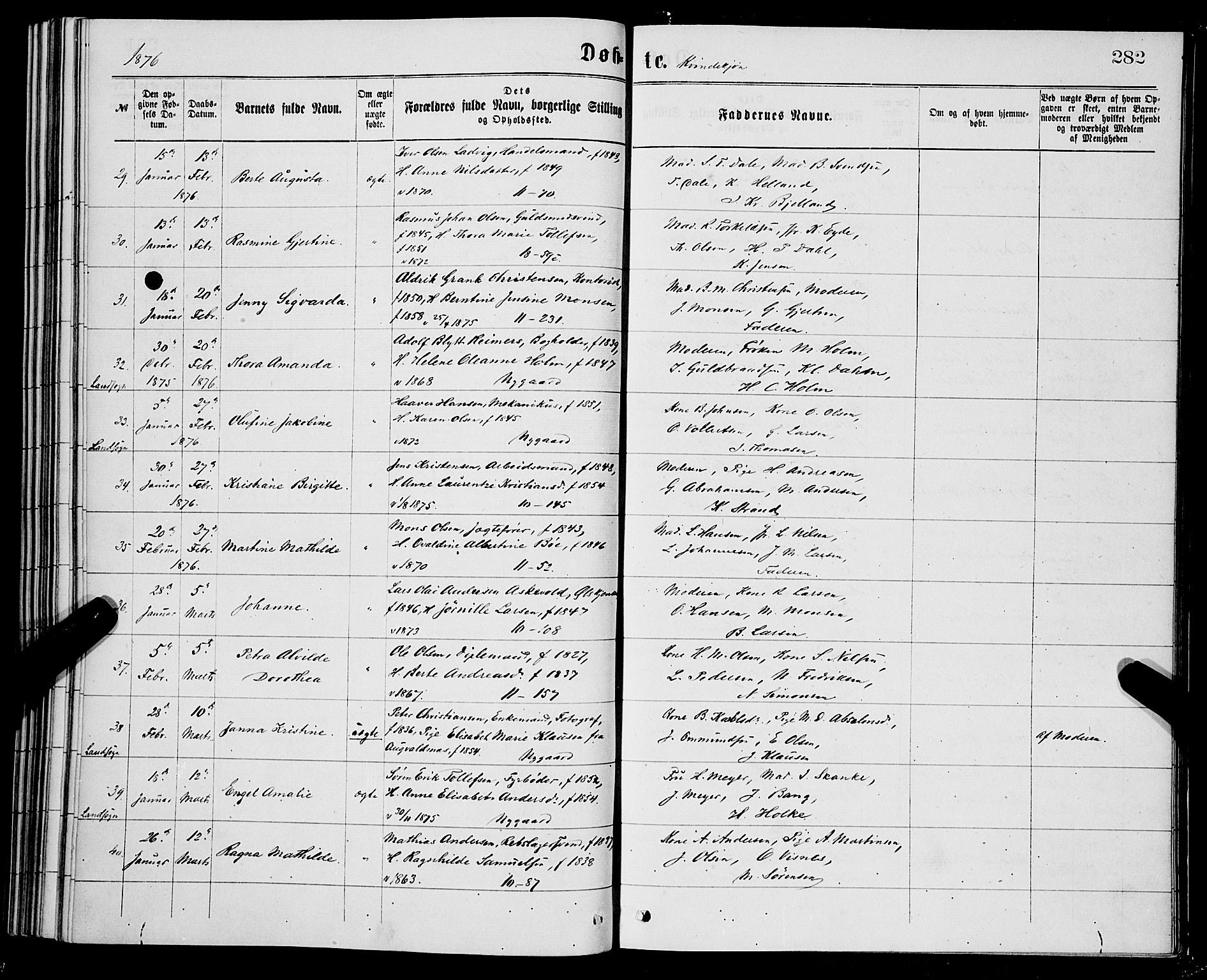 Domkirken sokneprestembete, AV/SAB-A-74801/H/Hab/L0013: Klokkerbok nr. B 6, 1869-1876, s. 282