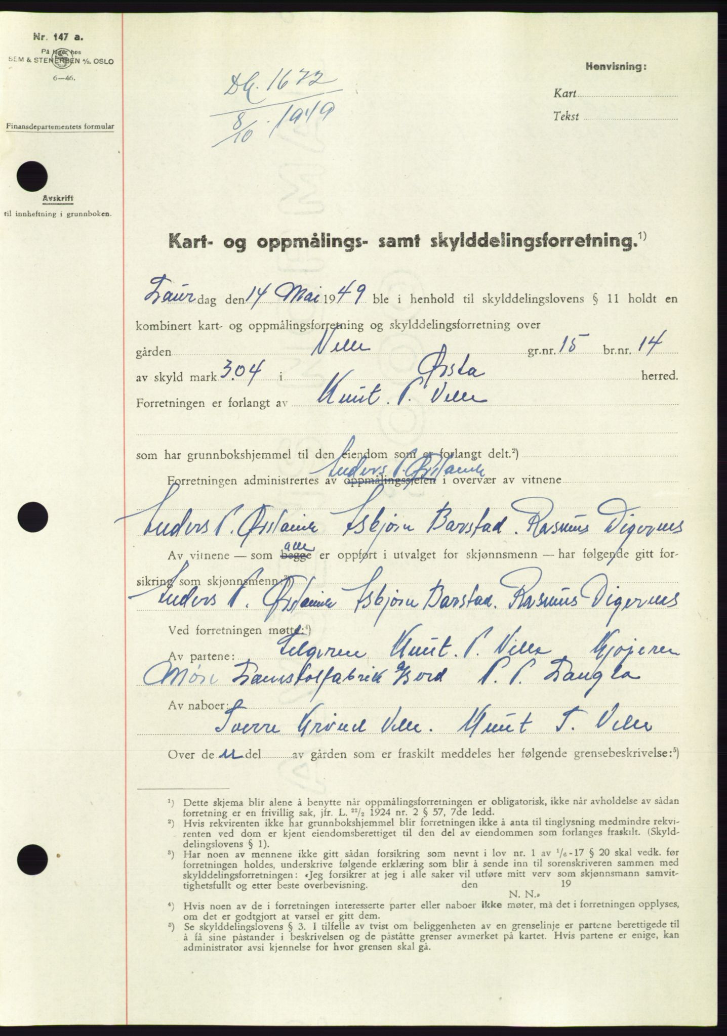 Søre Sunnmøre sorenskriveri, SAT/A-4122/1/2/2C/L0085: Pantebok nr. 11A, 1949-1949, Dagboknr: 1672/1949
