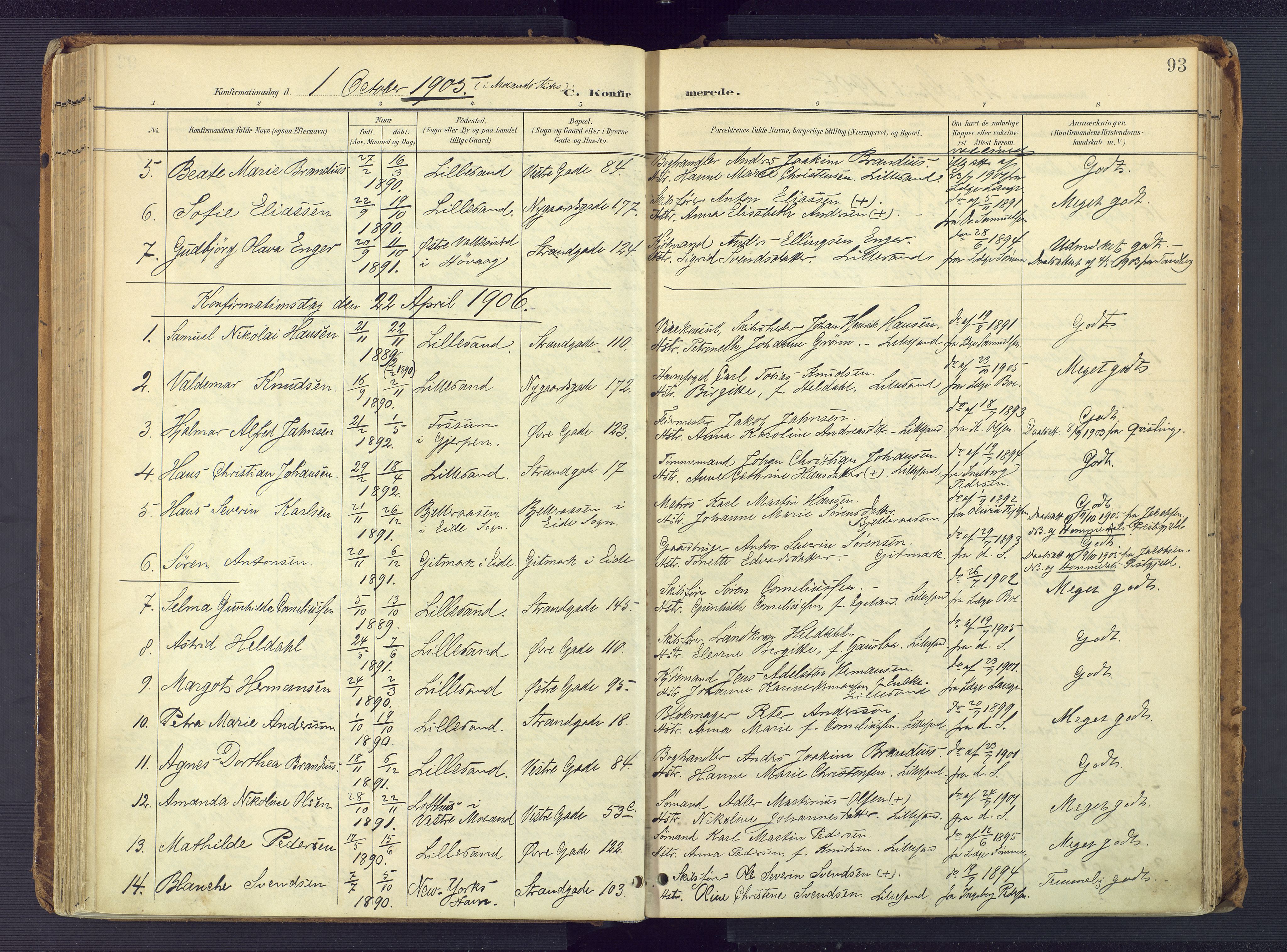 Vestre Moland sokneprestkontor, AV/SAK-1111-0046/F/Fa/Faa/L0002: Ministerialbok nr. A 2, 1900-1926, s. 93