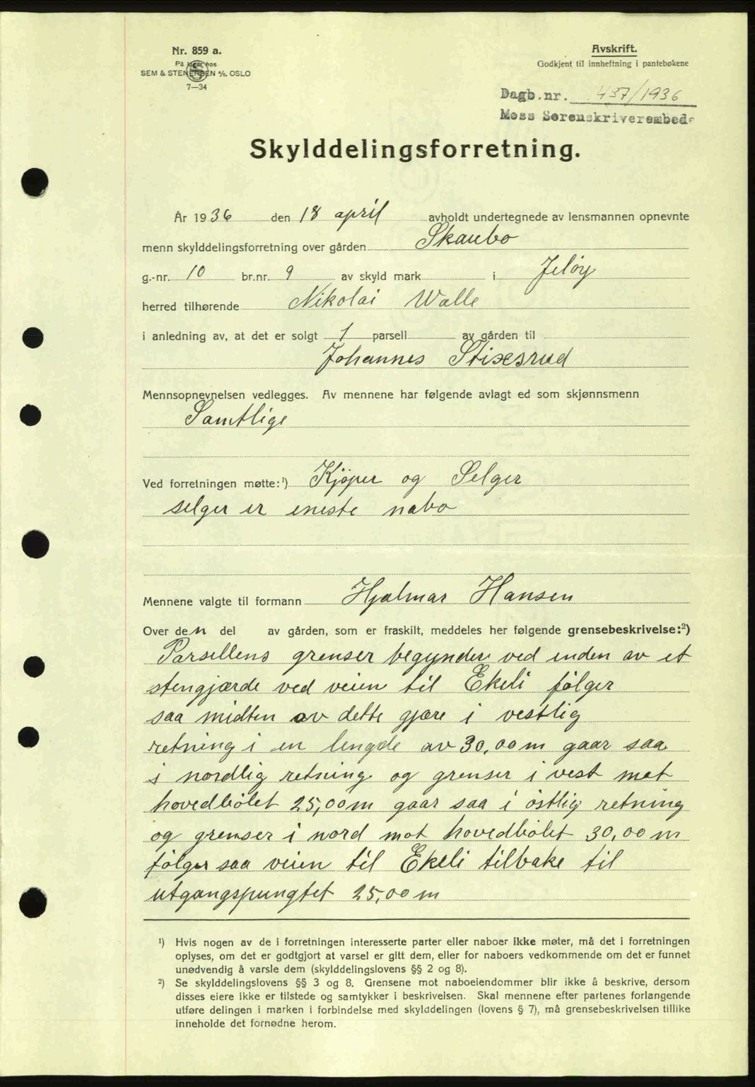 Moss sorenskriveri, SAO/A-10168: Pantebok nr. A1, 1936-1936, Dagboknr: 1437/1936