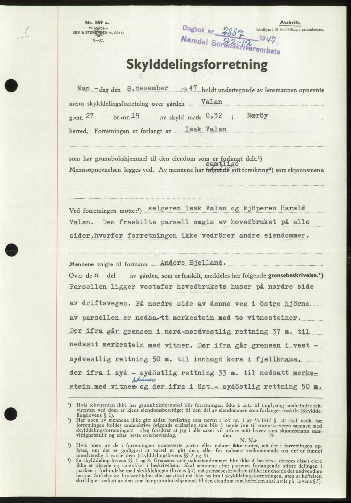 Namdal sorenskriveri, SAT/A-4133/1/2/2C: Pantebok nr. -, 1947-1948, Dagboknr: 2887/1947