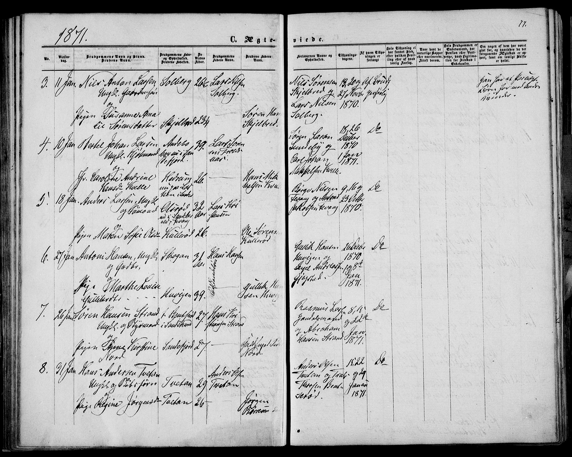Sandar kirkebøker, AV/SAKO-A-243/F/Fa/L0009: Ministerialbok nr. 9, 1862-1871, s. 77