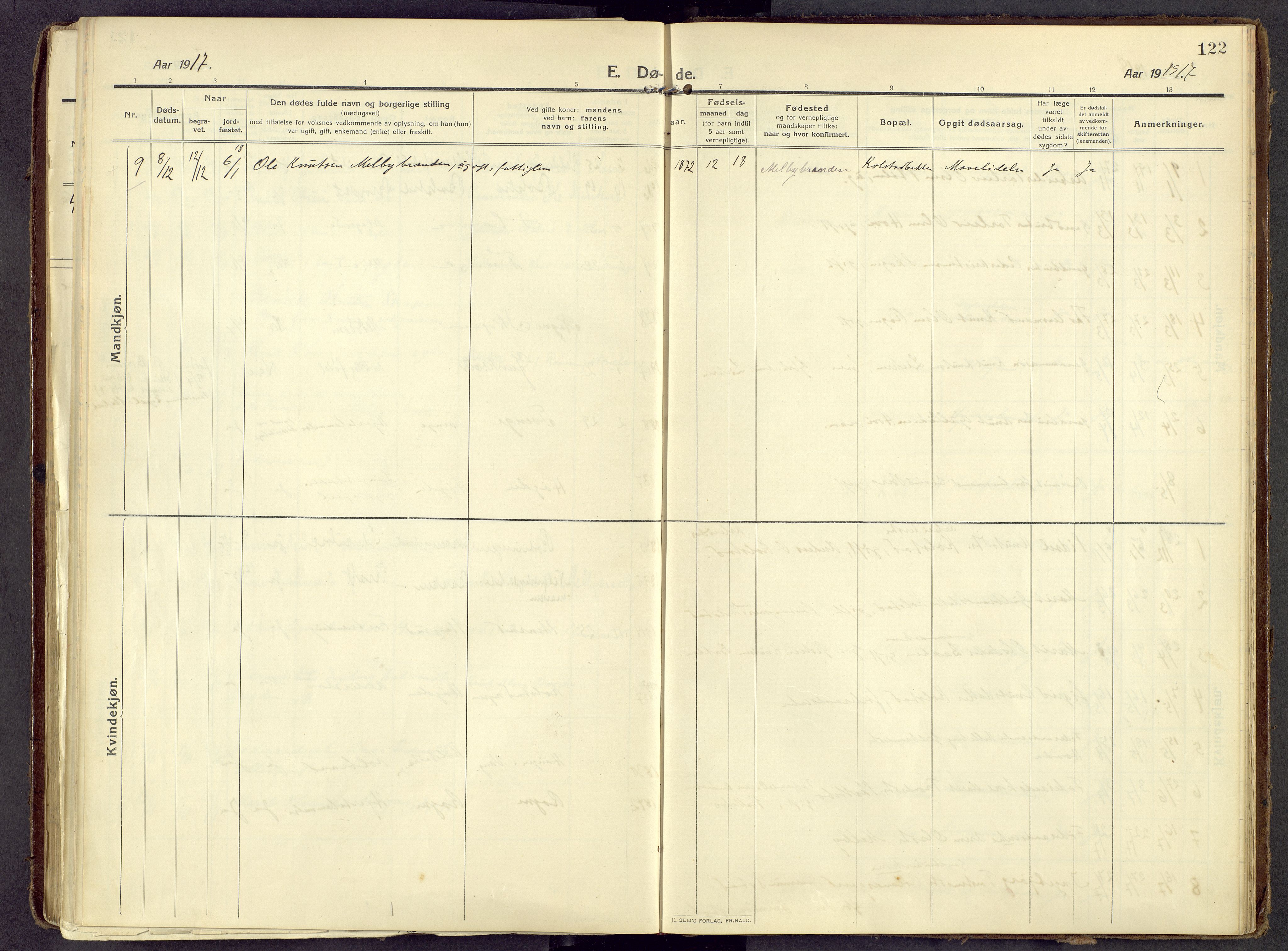 Øystre Slidre prestekontor, SAH/PREST-138/H/Ha/Haa/L0006: Ministerialbok nr. 6, 1911-1931, s. 122