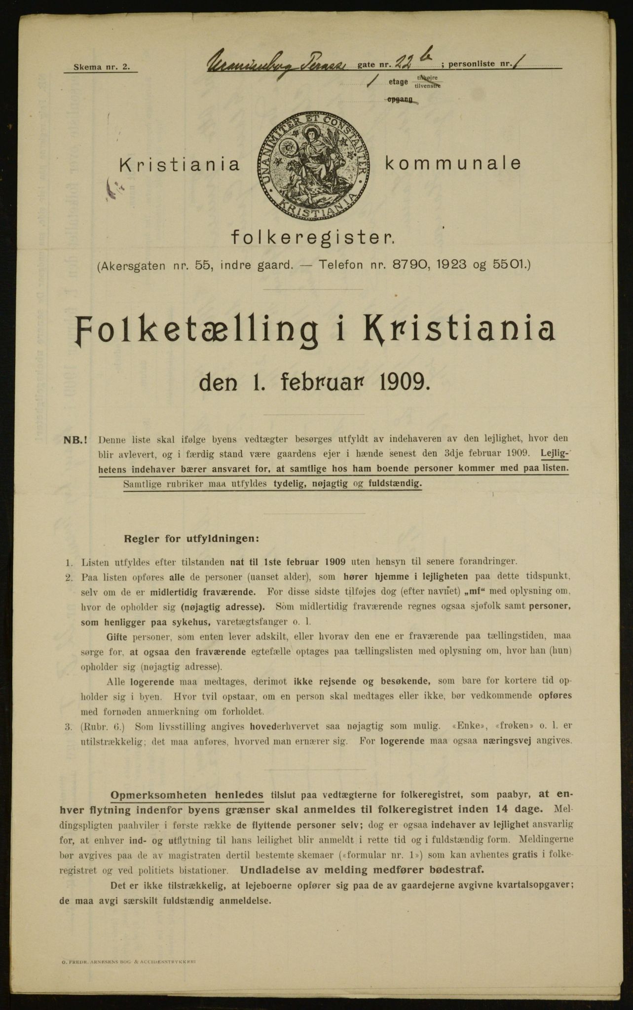 OBA, Kommunal folketelling 1.2.1909 for Kristiania kjøpstad, 1909, s. 109157