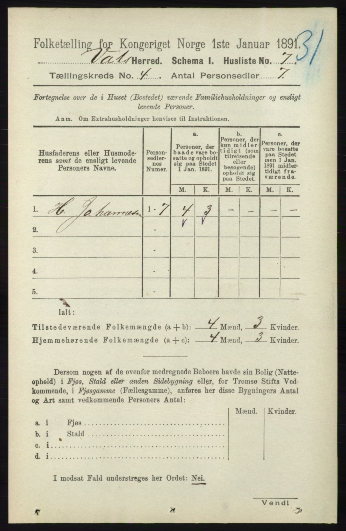 RA, Folketelling 1891 for 1155 Vats herred, 1891, s. 597