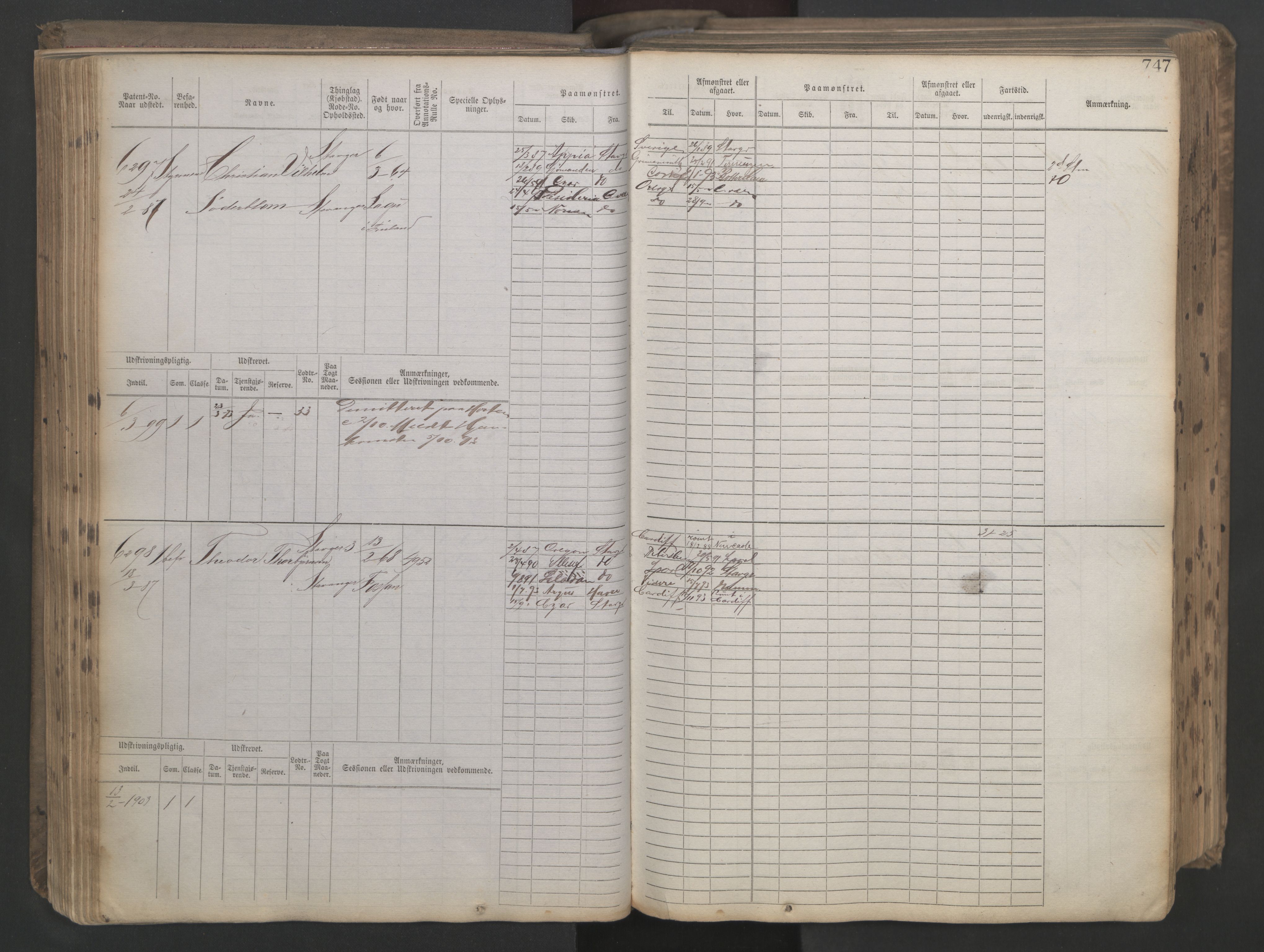 Stavanger sjømannskontor, AV/SAST-A-102006/F/Fb/Fbb/L0021: Sjøfartshovedrulle patnentnr. 6005-7204 (dublett), 1887, s. 151