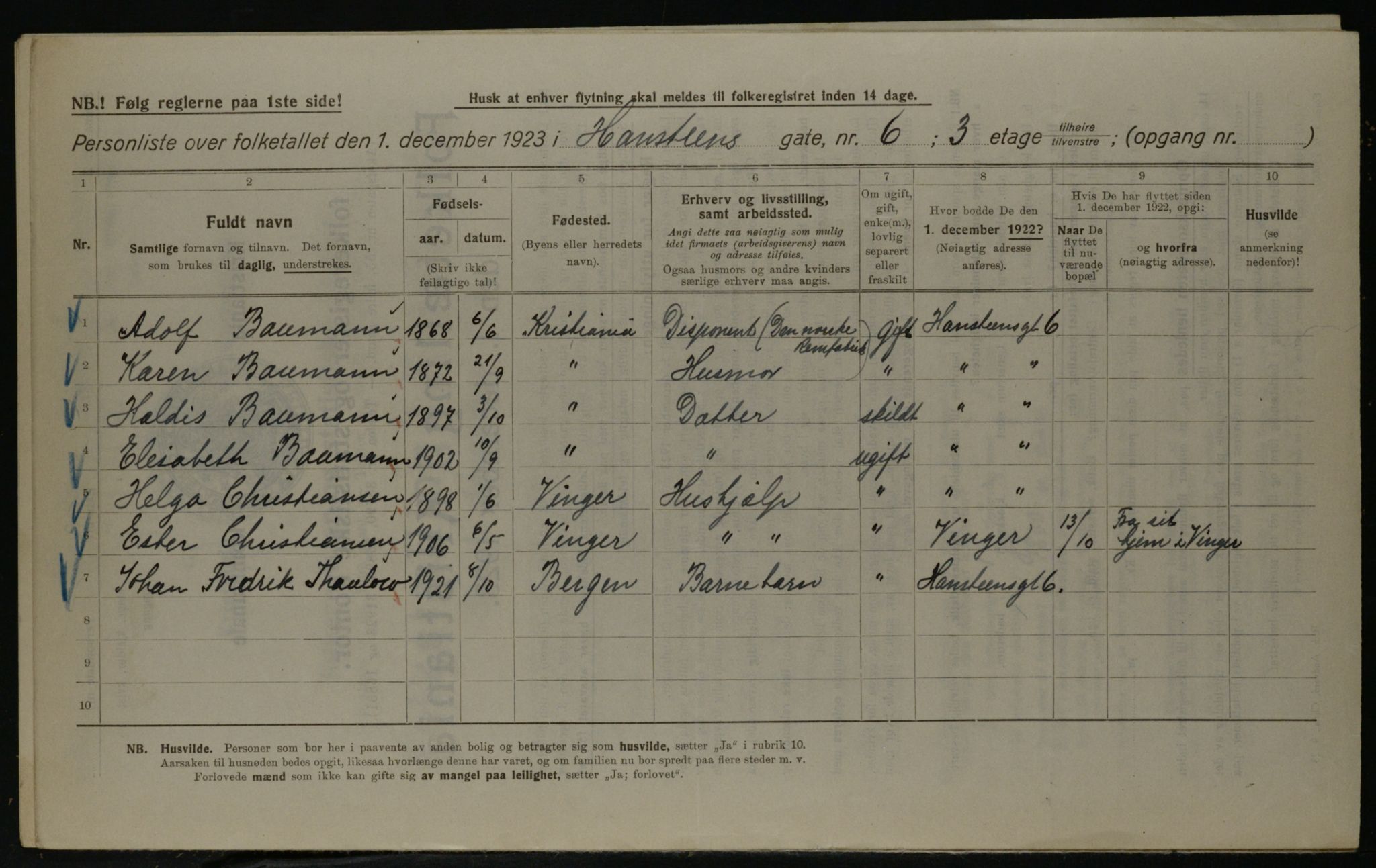 OBA, Kommunal folketelling 1.12.1923 for Kristiania, 1923, s. 38984