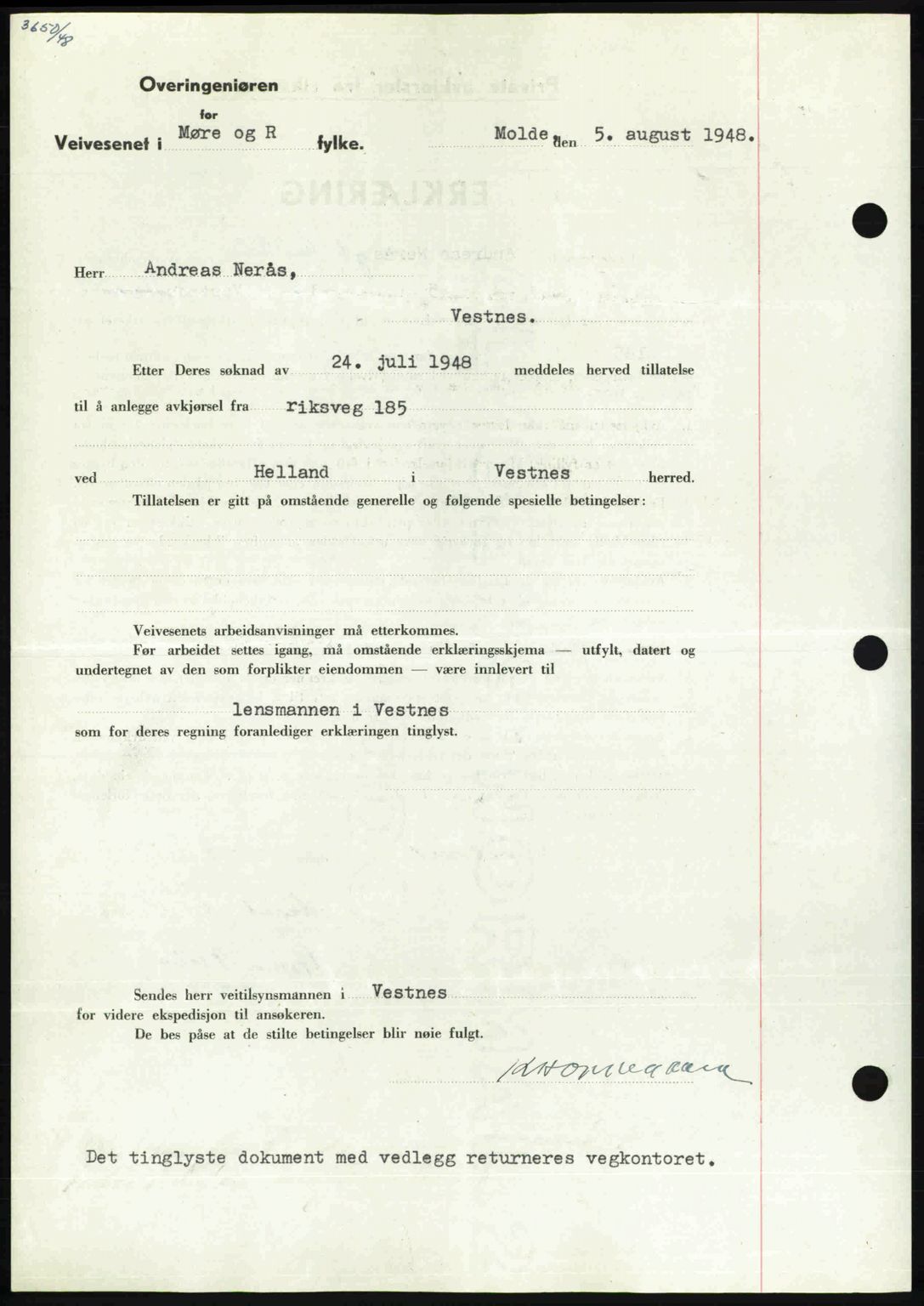 Romsdal sorenskriveri, AV/SAT-A-4149/1/2/2C: Pantebok nr. A27, 1948-1948, Dagboknr: 2534/1948