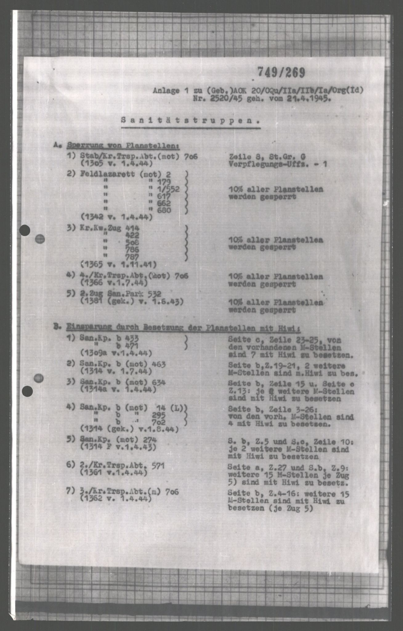 Forsvarets Overkommando. 2 kontor. Arkiv 11.4. Spredte tyske arkivsaker, AV/RA-RAFA-7031/D/Dar/Dara/L0004: Krigsdagbøker for 20. Gebirgs-Armee-Oberkommando (AOK 20), 1945, s. 707