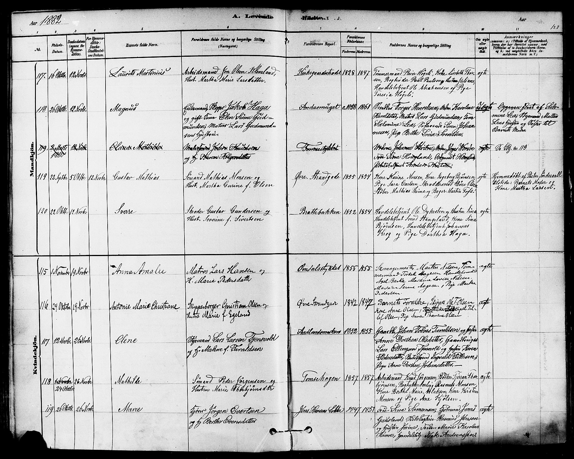 Domkirken sokneprestkontor, AV/SAST-A-101812/001/30/30BA/L0026: Ministerialbok nr. A 25, 1878-1889, s. 128