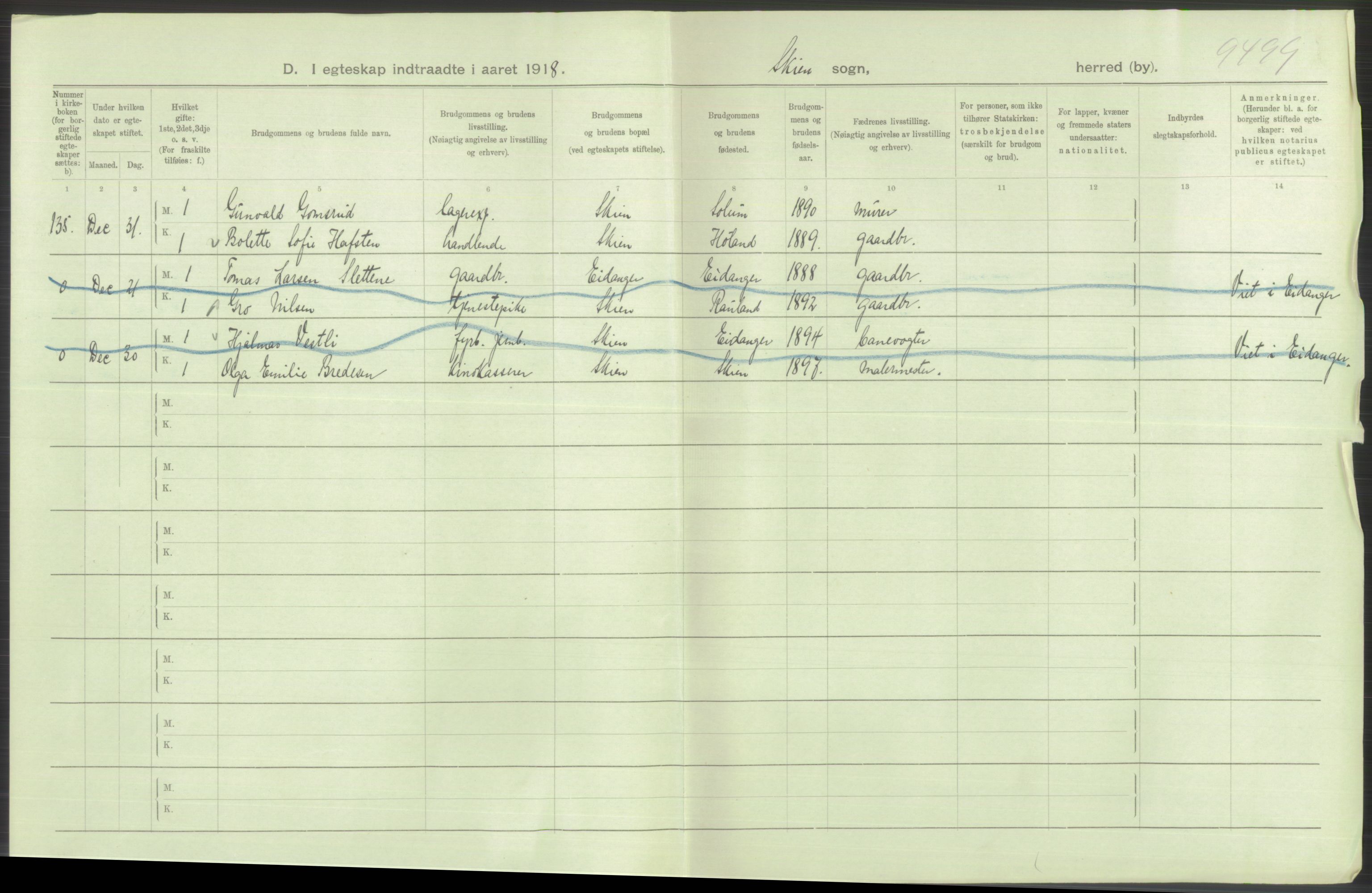 Statistisk sentralbyrå, Sosiodemografiske emner, Befolkning, RA/S-2228/D/Df/Dfb/Dfbh/L0025: Telemark fylke: Gifte, dødfødte. Bygder og byer., 1918, s. 42