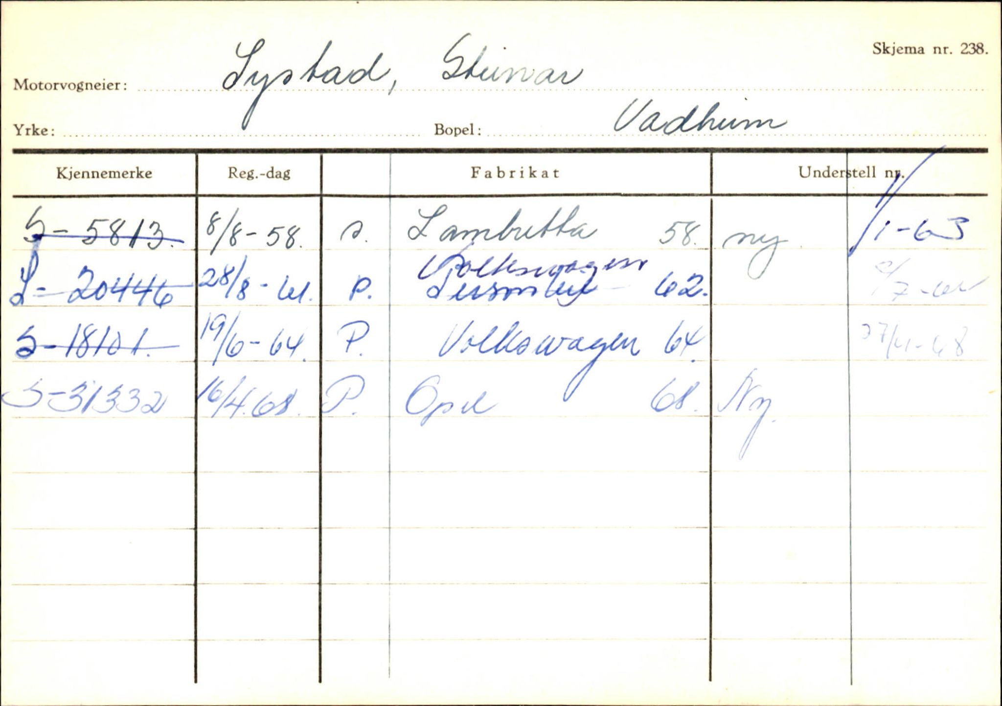 Statens vegvesen, Sogn og Fjordane vegkontor, AV/SAB-A-5301/4/F/L0131: Eigarregister Høyanger P-Å. Stryn S-Å, 1945-1975, s. 494