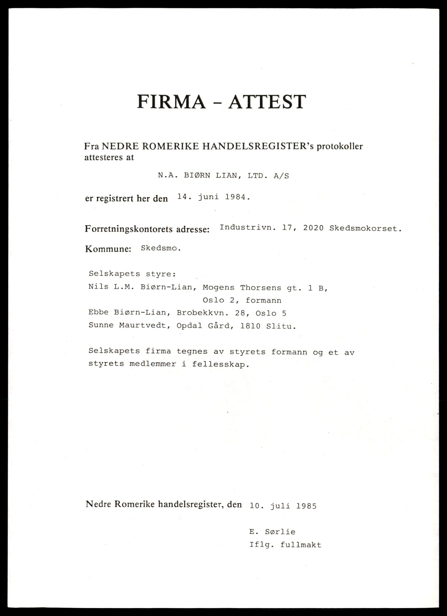 Nedre Romerike sorenskriveri, SAT/A-10469/K/Ke/Ked/L0015: Enkeltmannsforetak, aksjeselskap og andelslag, Na - Nordi, 1944-1989