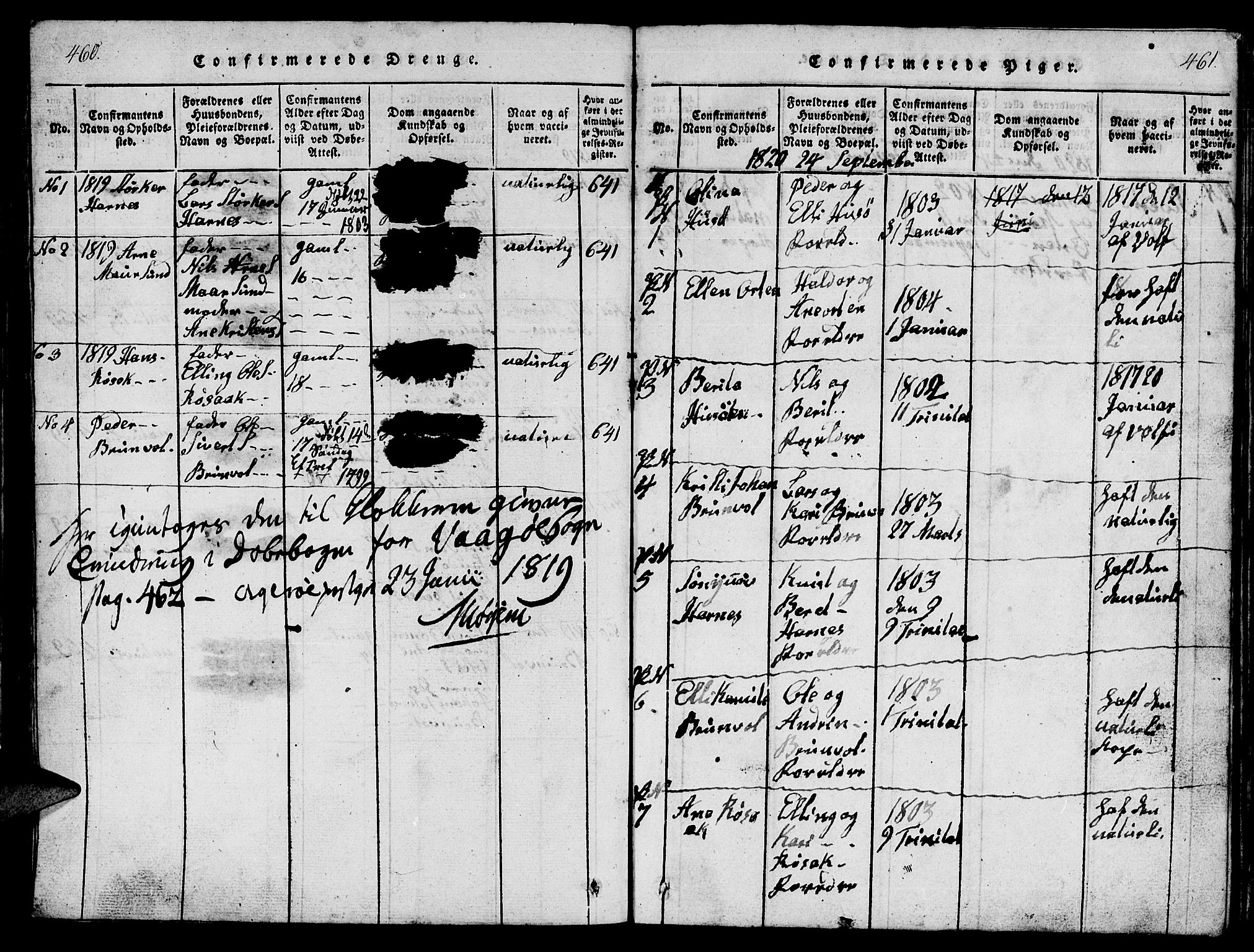 Ministerialprotokoller, klokkerbøker og fødselsregistre - Møre og Romsdal, SAT/A-1454/561/L0731: Klokkerbok nr. 561C01, 1817-1867, s. 460-461