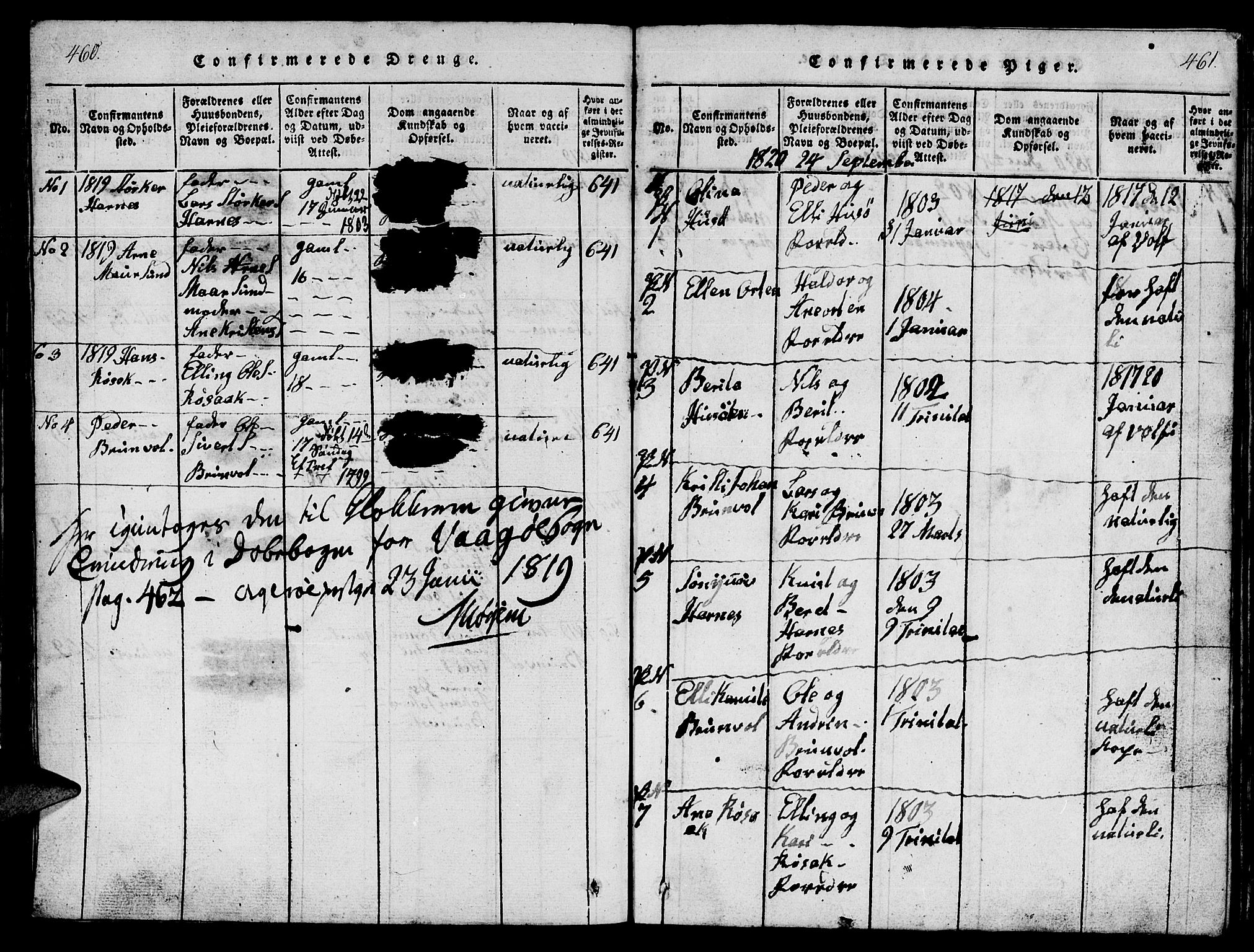 Ministerialprotokoller, klokkerbøker og fødselsregistre - Møre og Romsdal, AV/SAT-A-1454/561/L0731: Klokkerbok nr. 561C01, 1817-1867, s. 460-461