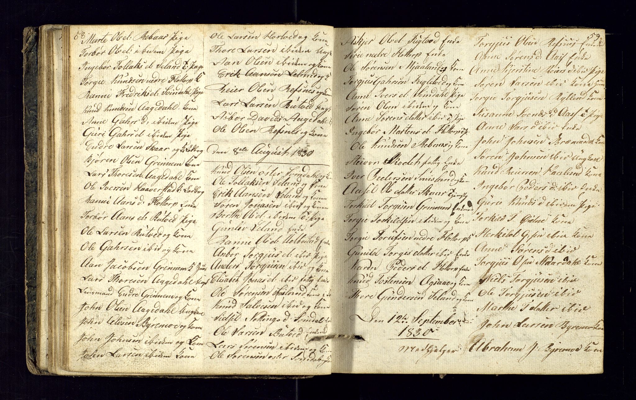 Bjelland sokneprestkontor, AV/SAK-1111-0005/F/Fc/Fcc/L0001: Kommunikantprotokoll nr. C-1, 1825-1842, s. 58-59
