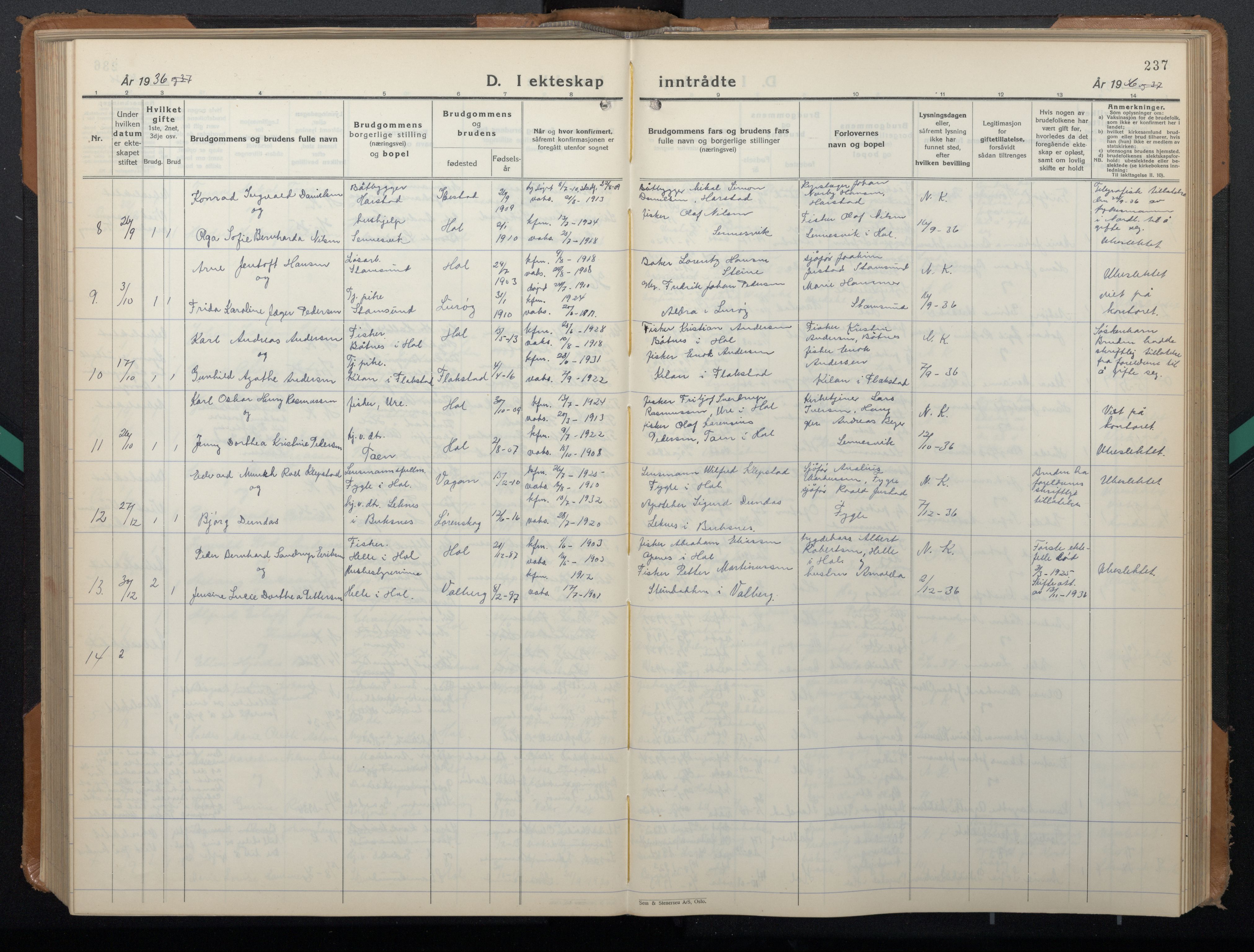 Ministerialprotokoller, klokkerbøker og fødselsregistre - Nordland, AV/SAT-A-1459/882/L1184: Klokkerbok nr. 882C02, 1932-1951, s. 237