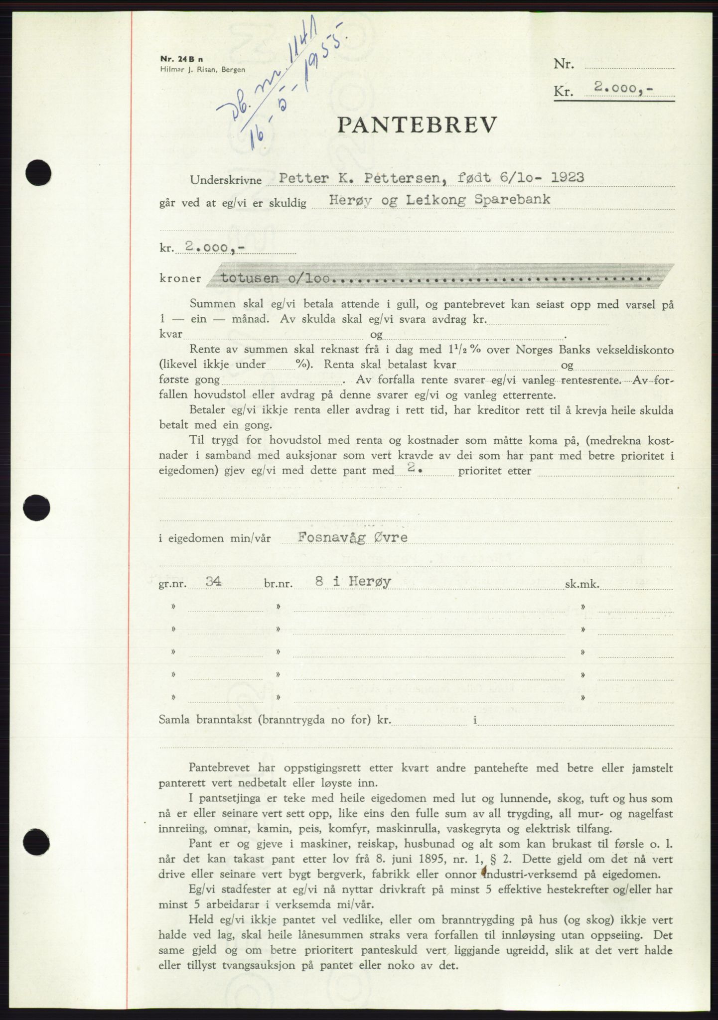 Søre Sunnmøre sorenskriveri, AV/SAT-A-4122/1/2/2C/L0126: Pantebok nr. 14B, 1954-1955, Dagboknr: 1141/1955