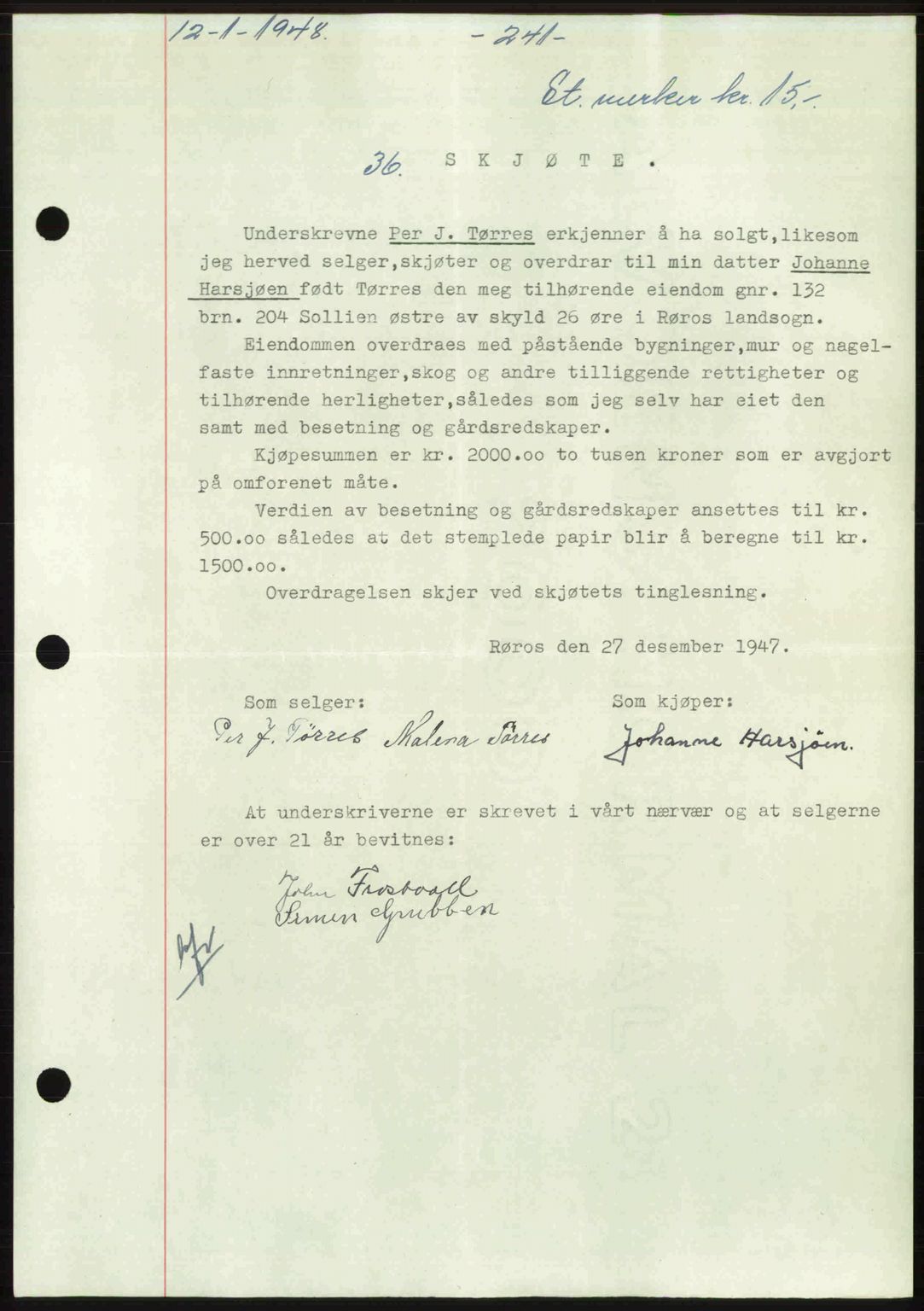Gauldal sorenskriveri, SAT/A-0014/1/2/2C: Pantebok nr. A5, 1947-1948, Dagboknr: 36/1948