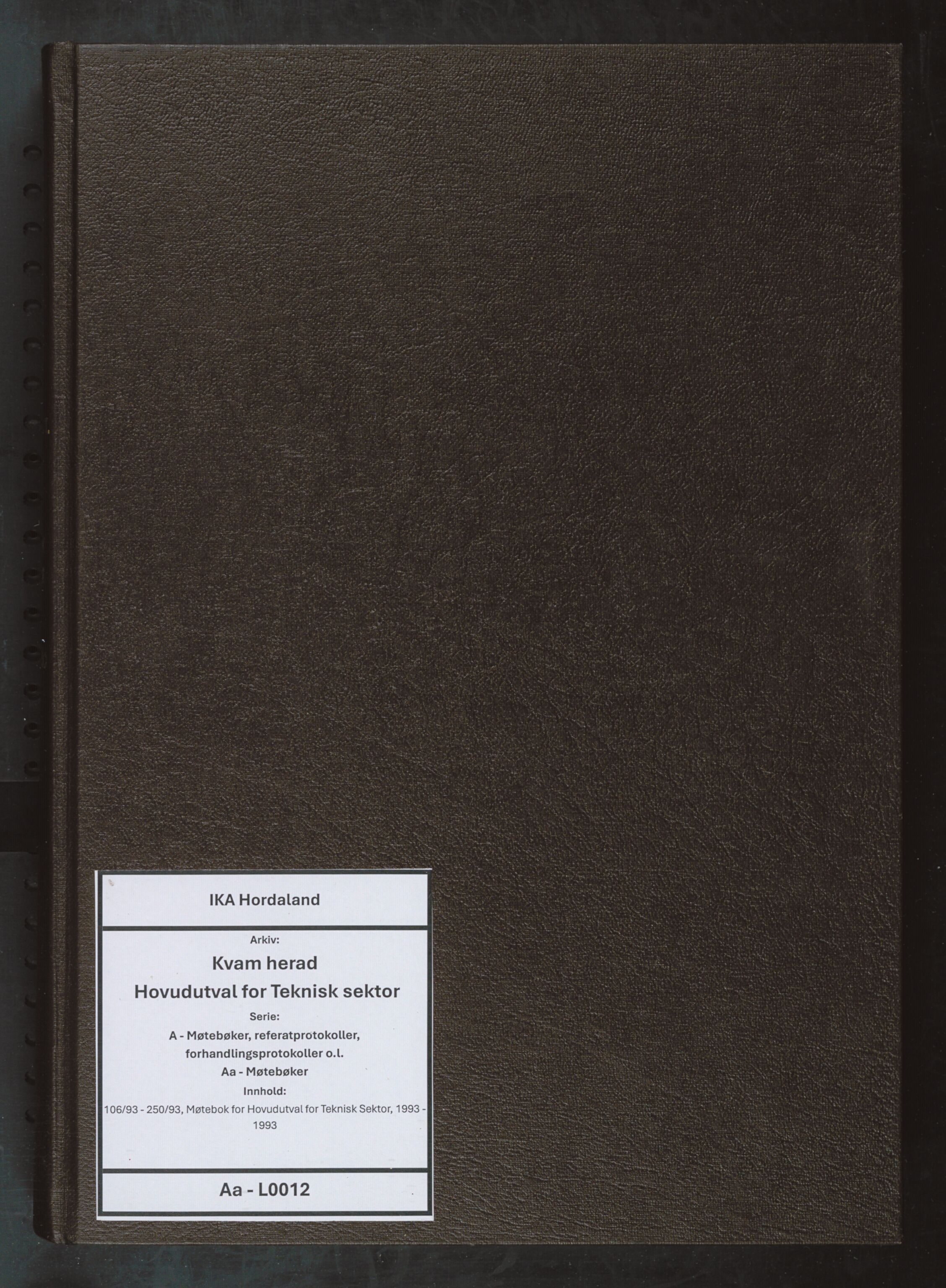Kvam herad. Hovudutval for Teknisk sektor, IKAH/1238-513.1/A/Aa/L0012: Møtebok for Hovudutval for Teknisk Sektor, 1993