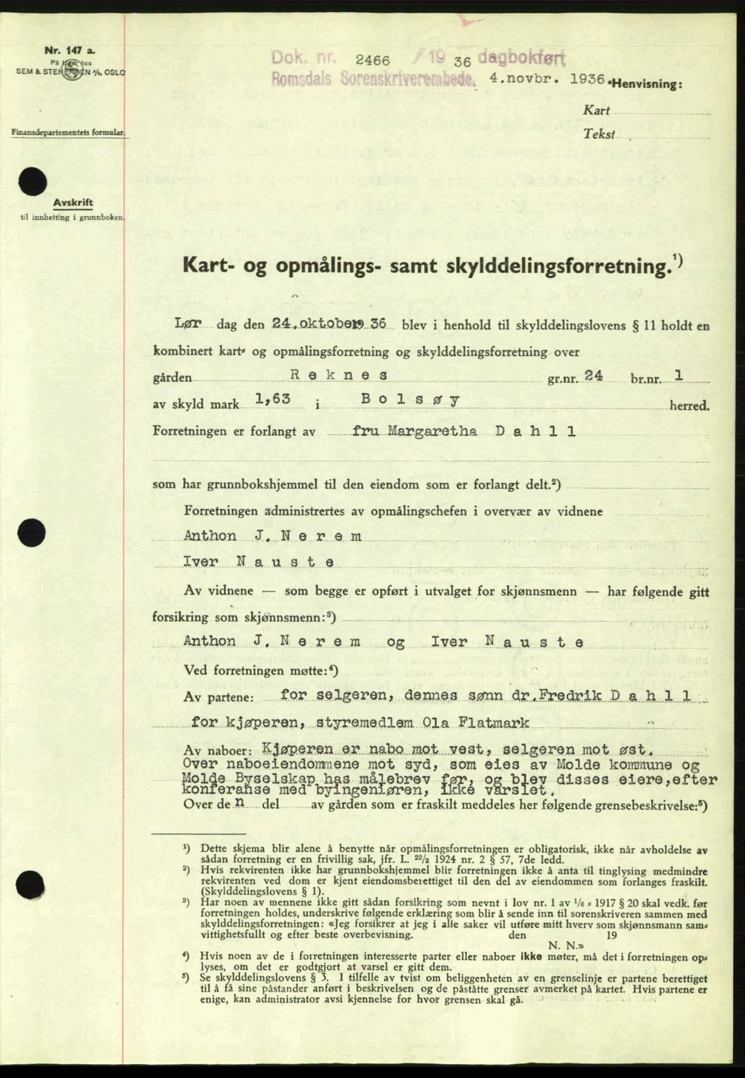 Romsdal sorenskriveri, SAT/A-4149/1/2/2C: Pantebok nr. A2, 1936-1937, Dagboknr: 2466/1936