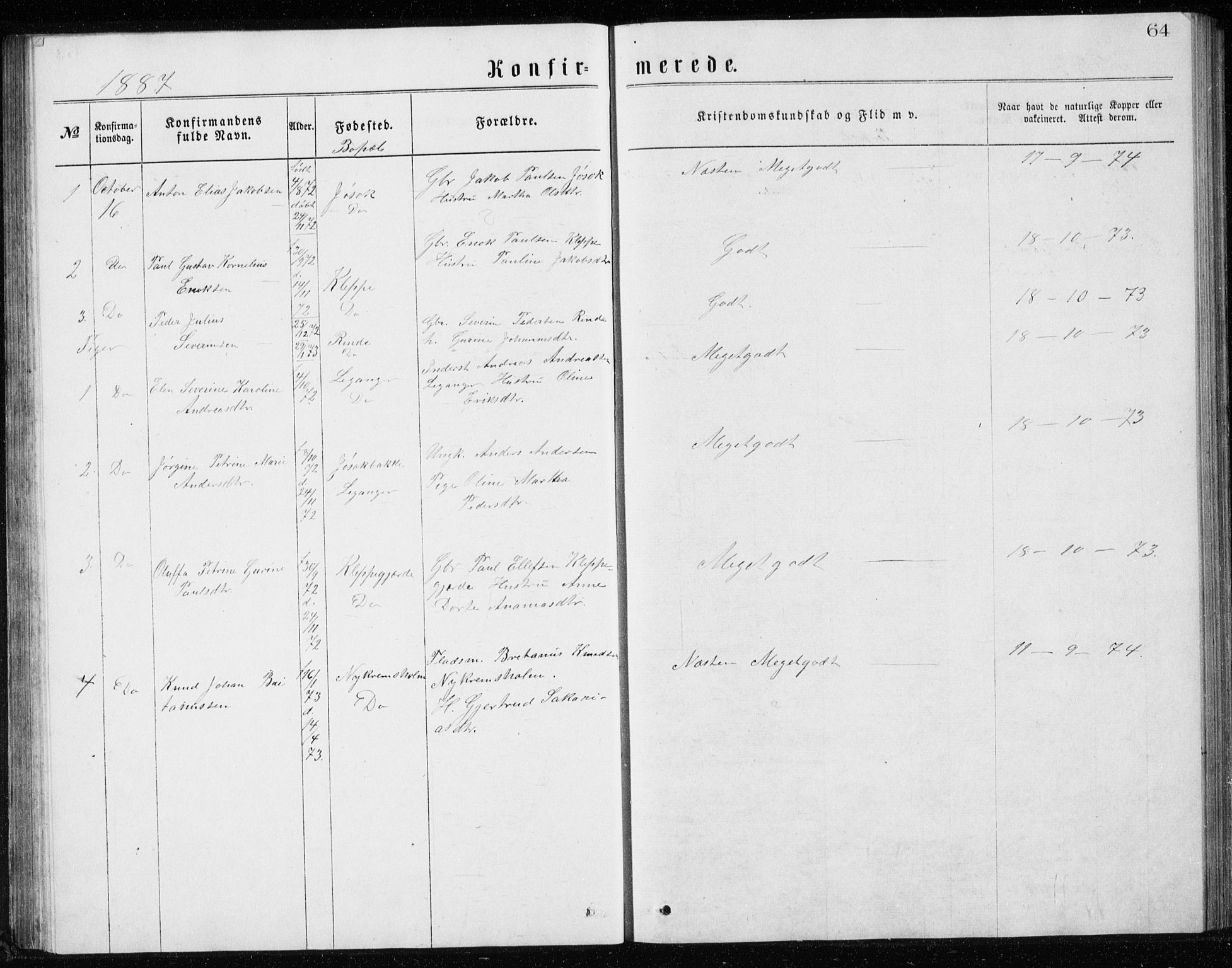 Ministerialprotokoller, klokkerbøker og fødselsregistre - Møre og Romsdal, AV/SAT-A-1454/508/L0097: Klokkerbok nr. 508C01, 1873-1897, s. 64